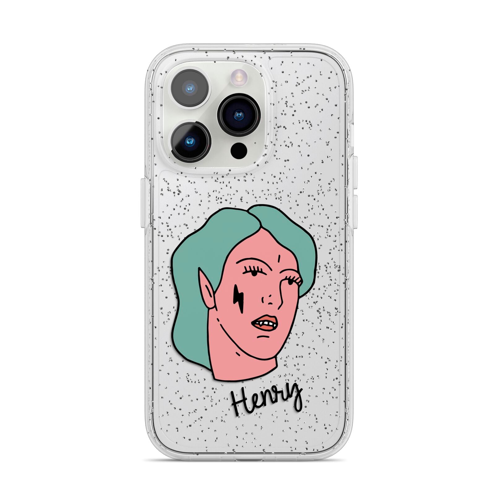 Lightning Fang Face Custom iPhone 14 Pro Glitter Tough Case Silver