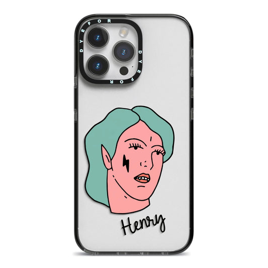 Lightning Fang Face Custom iPhone 14 Pro Max Black Impact Case on Silver phone