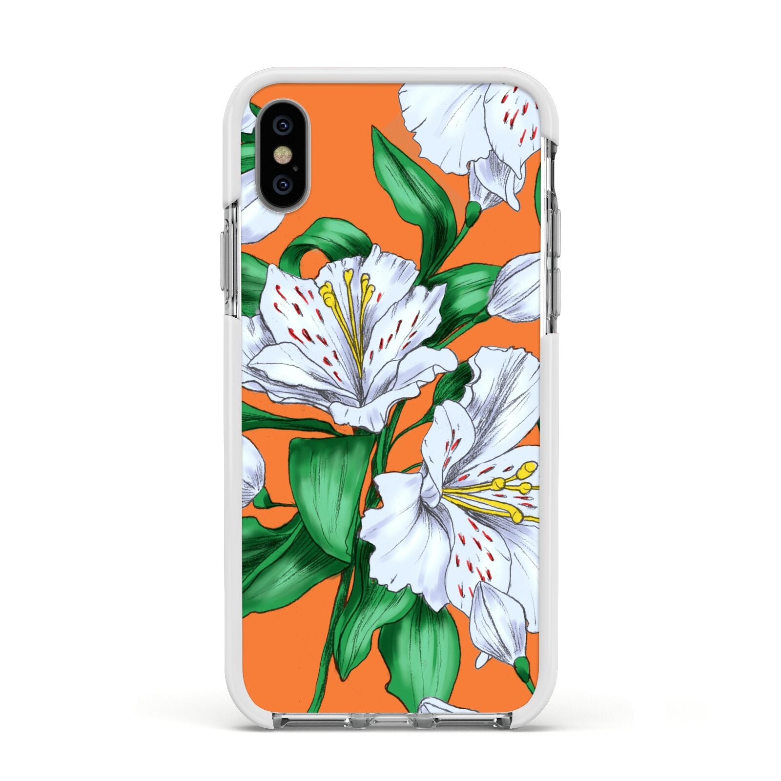 Lily Apple iPhone Xs Impact Case White Edge on Silver Phone