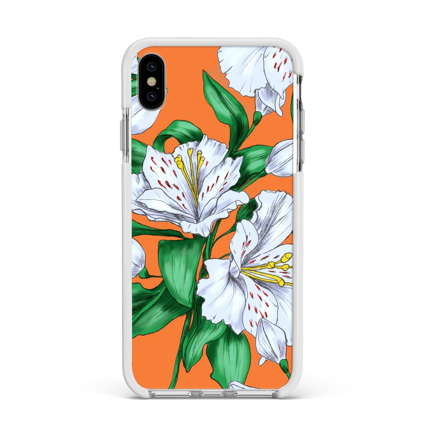 Lily Apple iPhone Xs Max Impact Case White Edge on Silver Phone