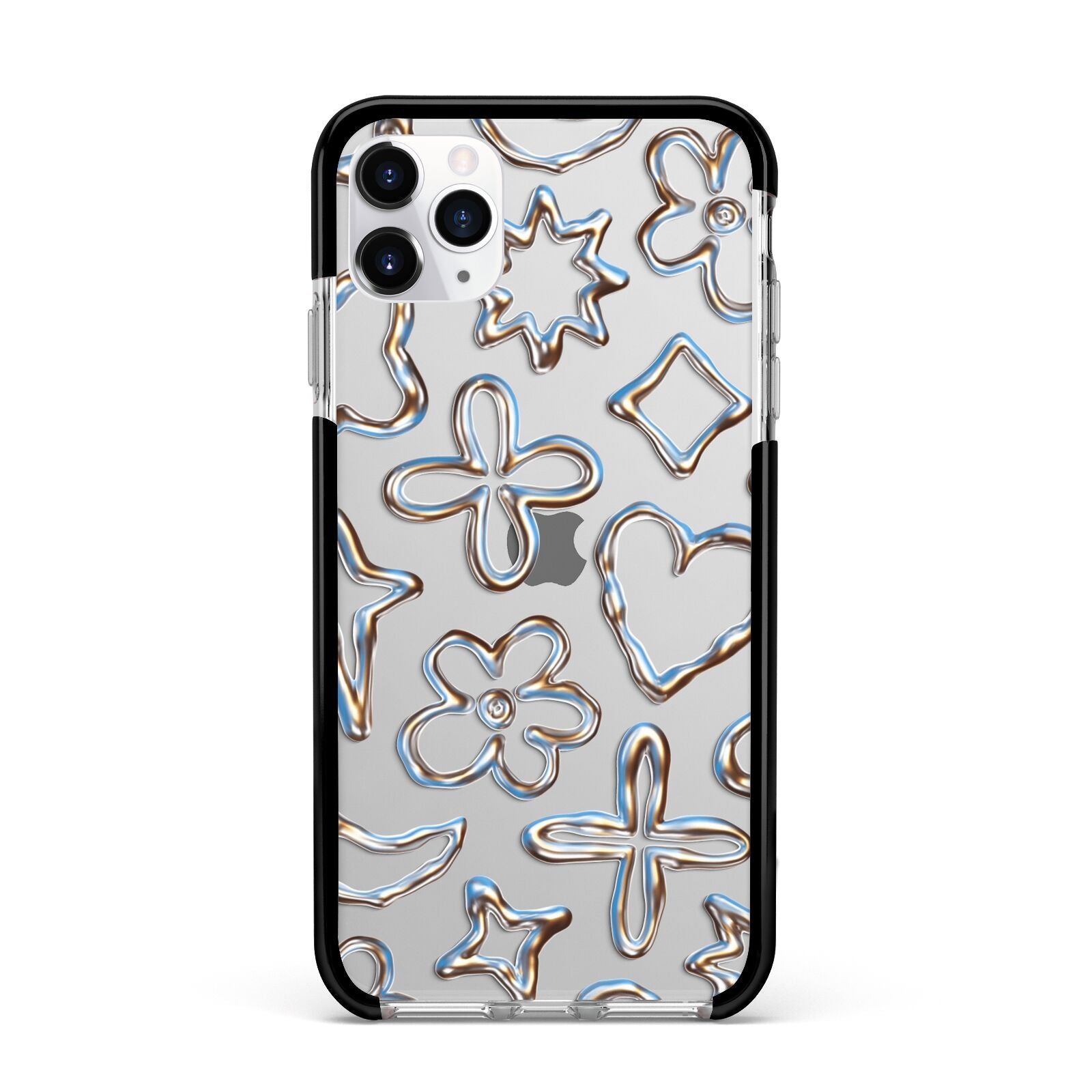 Liquid Chrome Doodles Apple iPhone 11 Pro Max in Silver with Black Impact Case