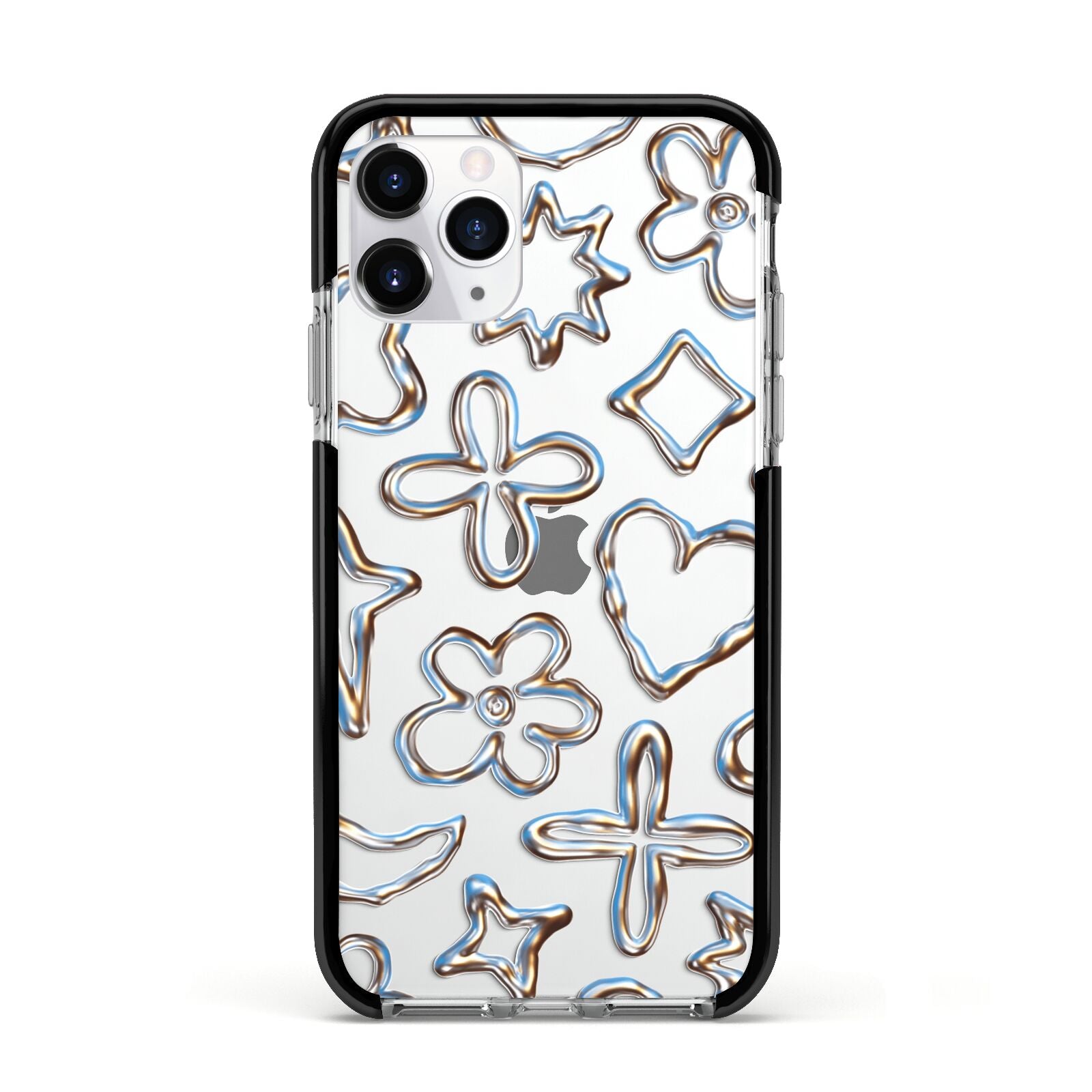 Liquid Chrome Doodles Apple iPhone 11 Pro in Silver with Black Impact Case