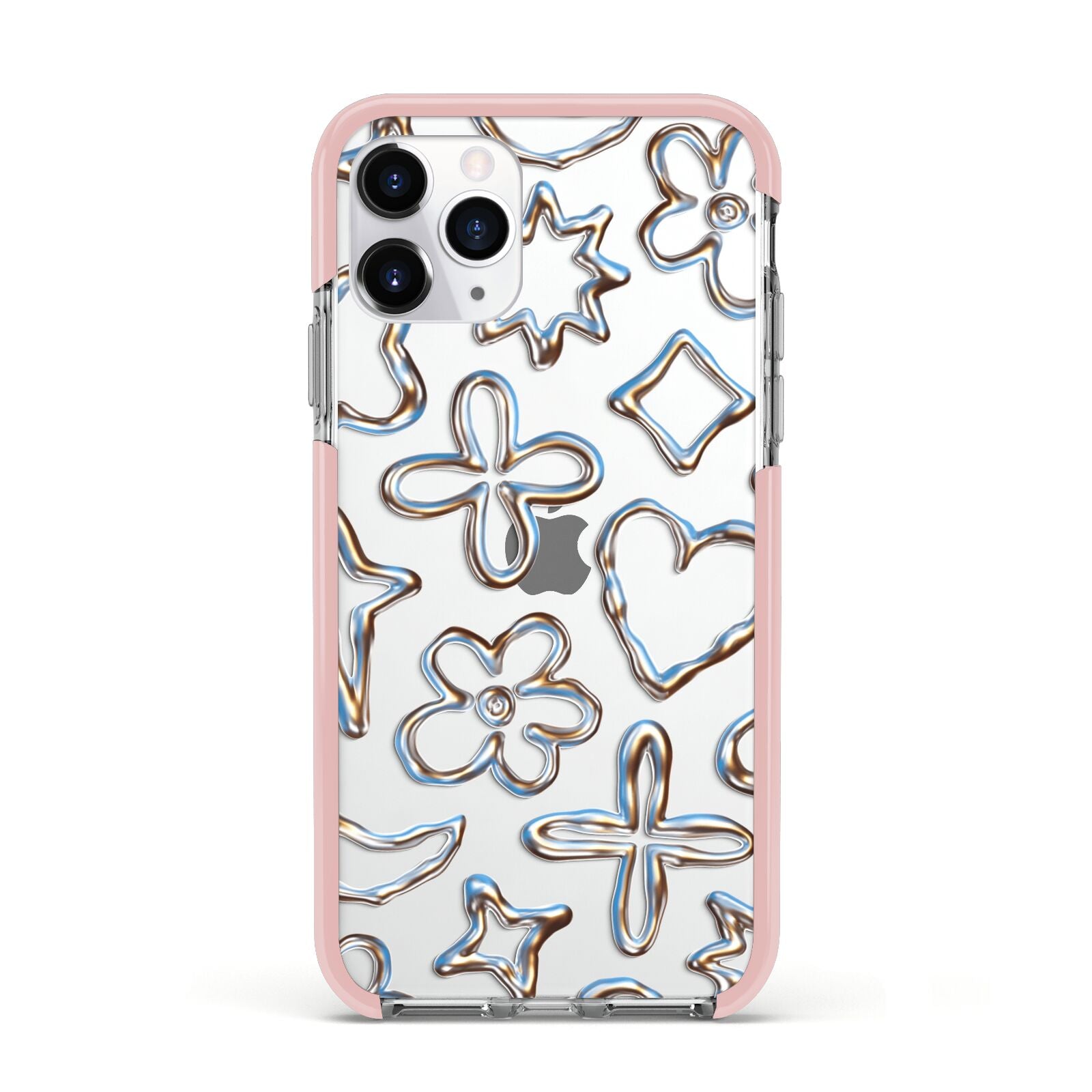 Liquid Chrome Doodles Apple iPhone 11 Pro in Silver with Pink Impact Case