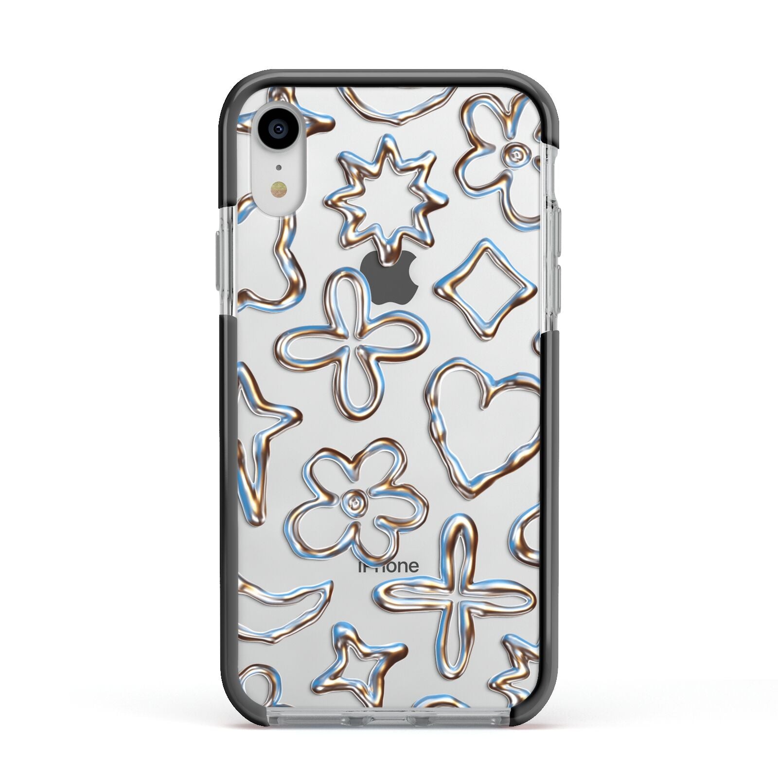 Liquid Chrome Doodles Apple iPhone XR Impact Case Black Edge on Silver Phone