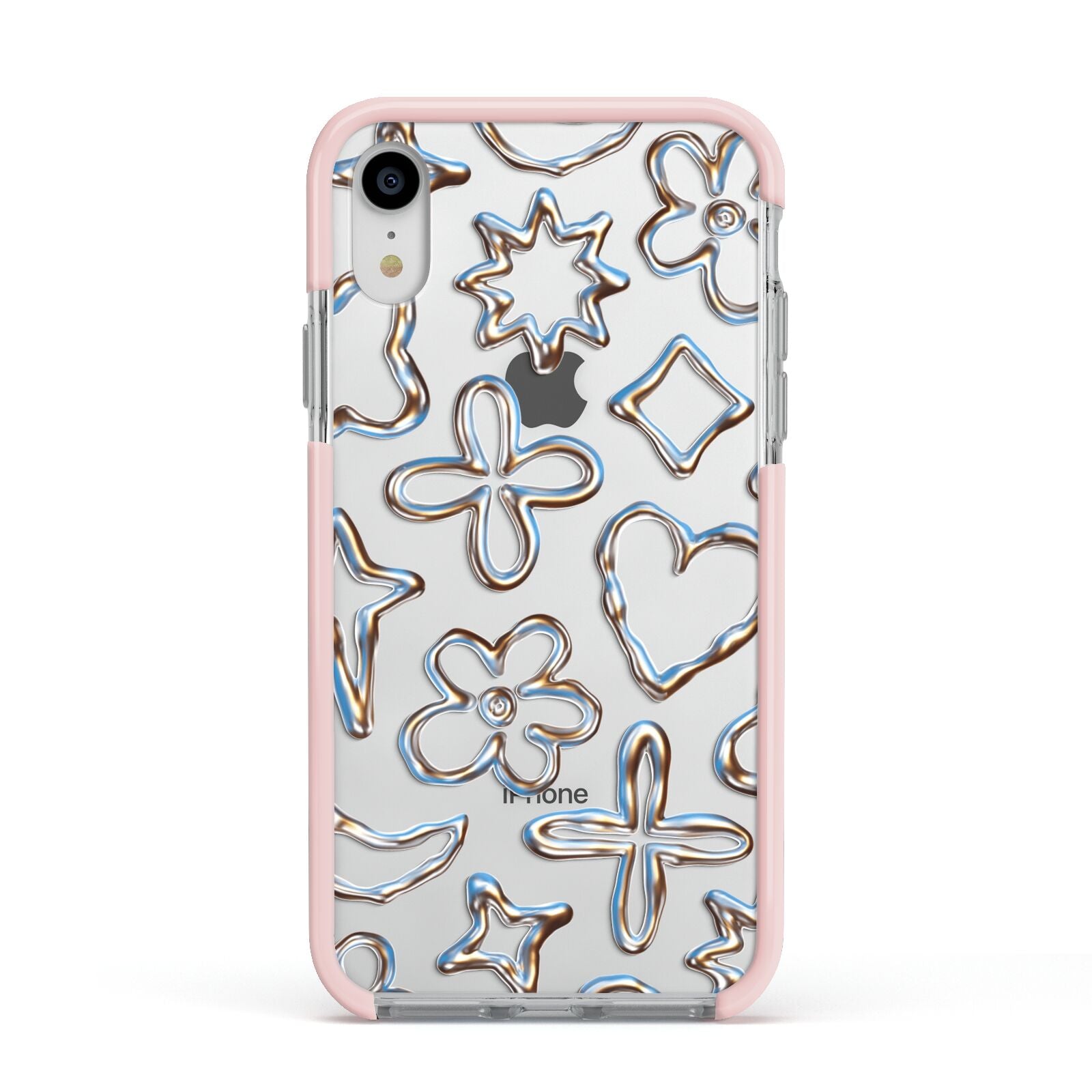 Liquid Chrome Doodles Apple iPhone XR Impact Case Pink Edge on Silver Phone