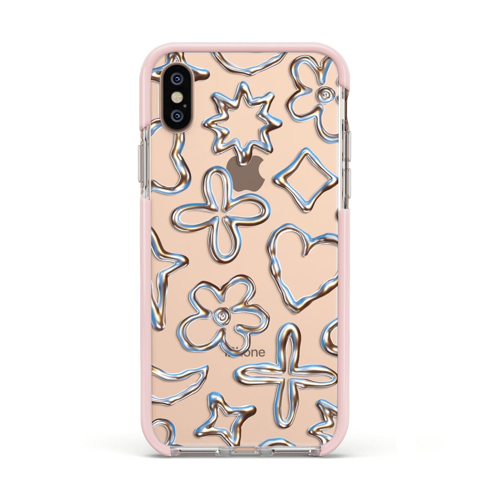 Liquid Chrome Doodles Apple iPhone Xs Impact Case Pink Edge on Gold Phone