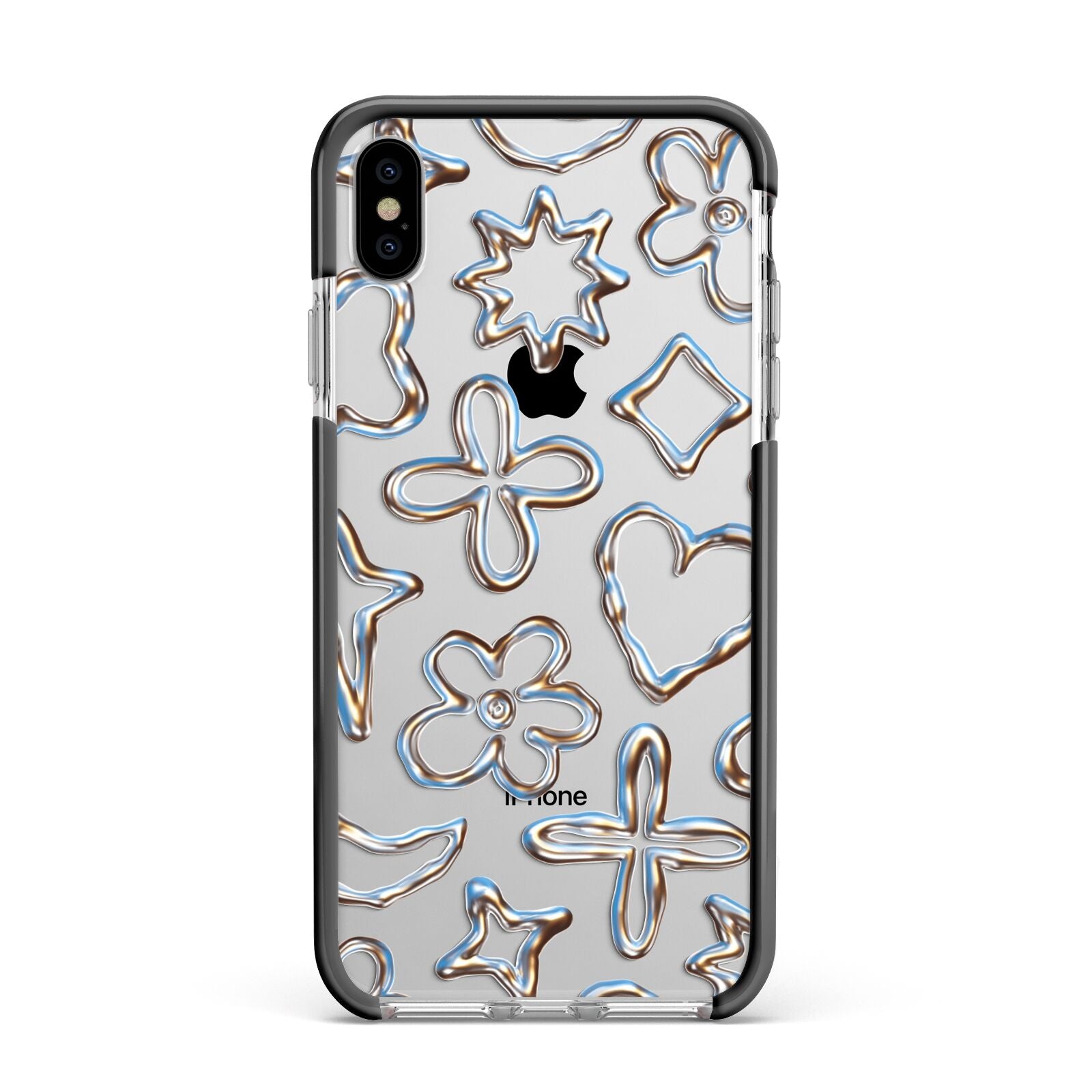 Liquid Chrome Doodles Apple iPhone Xs Max Impact Case Black Edge on Silver Phone