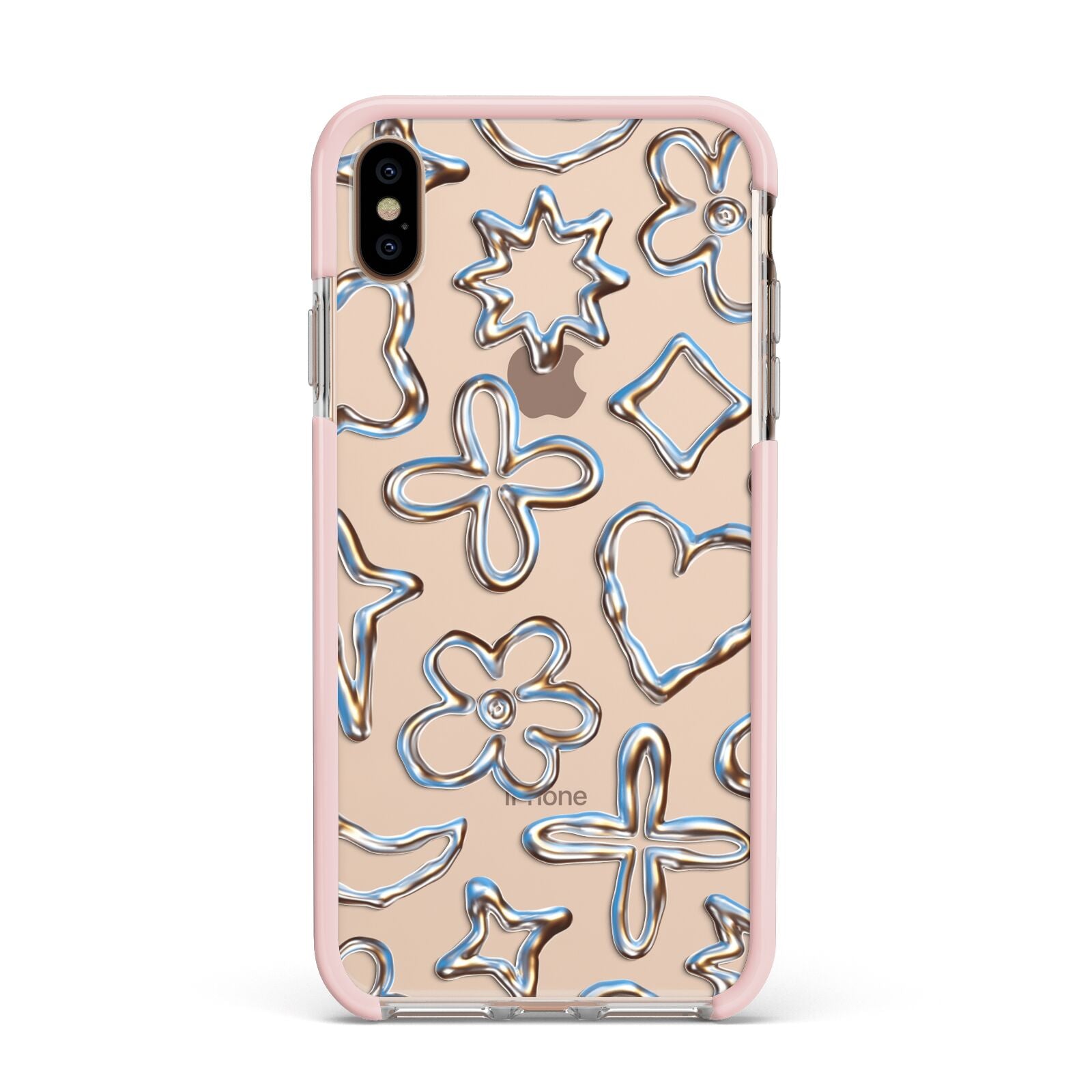 Liquid Chrome Doodles Apple iPhone Xs Max Impact Case Pink Edge on Gold Phone