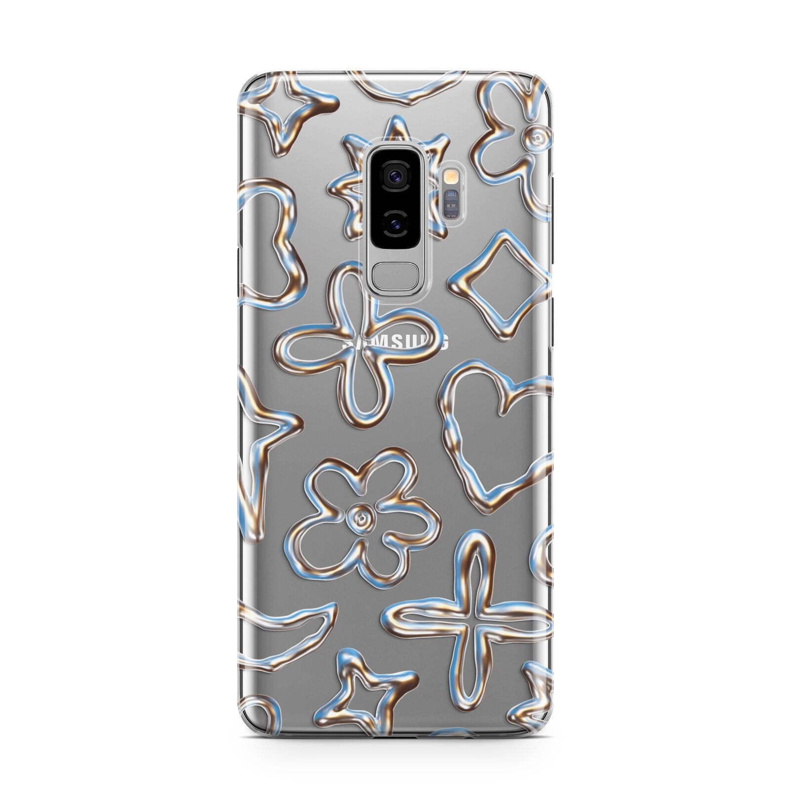Liquid Chrome Doodles Samsung Galaxy S9 Plus Case on Silver phone