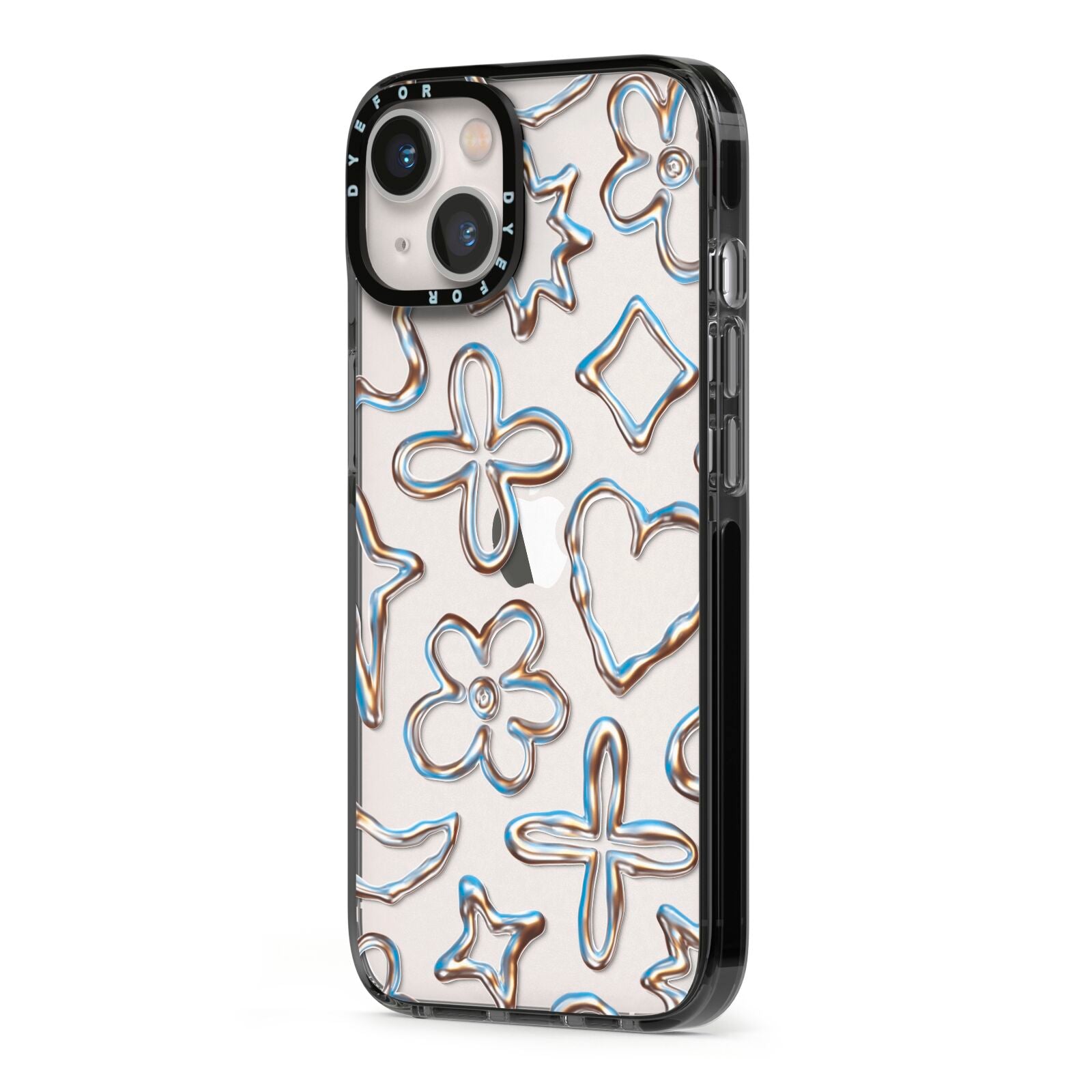 Liquid Chrome Doodles iPhone 13 Black Impact Case Side Angle on Silver phone