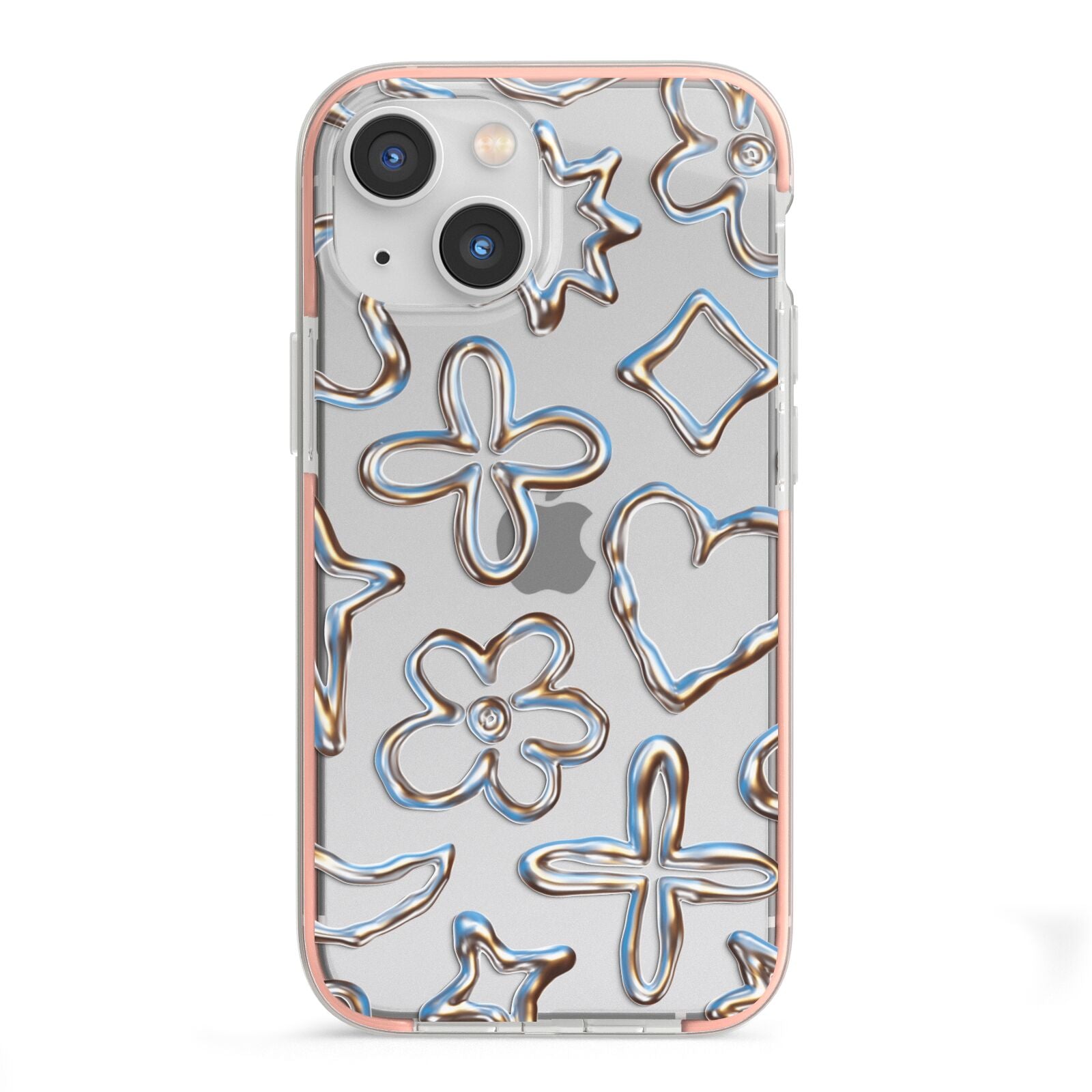 Liquid Chrome Doodles iPhone 13 Mini TPU Impact Case with Pink Edges