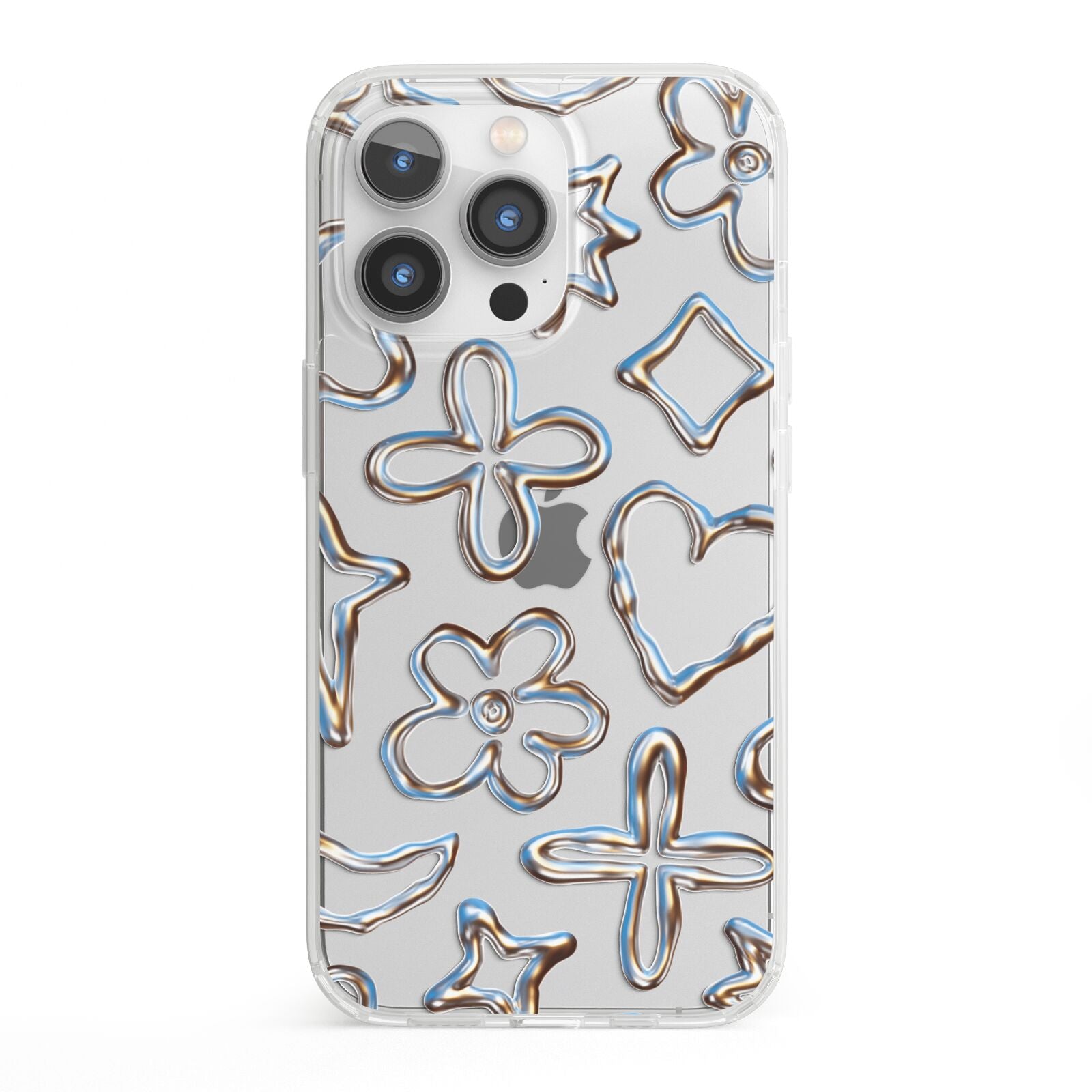 Liquid Chrome Doodles iPhone 13 Pro Clear Bumper Case