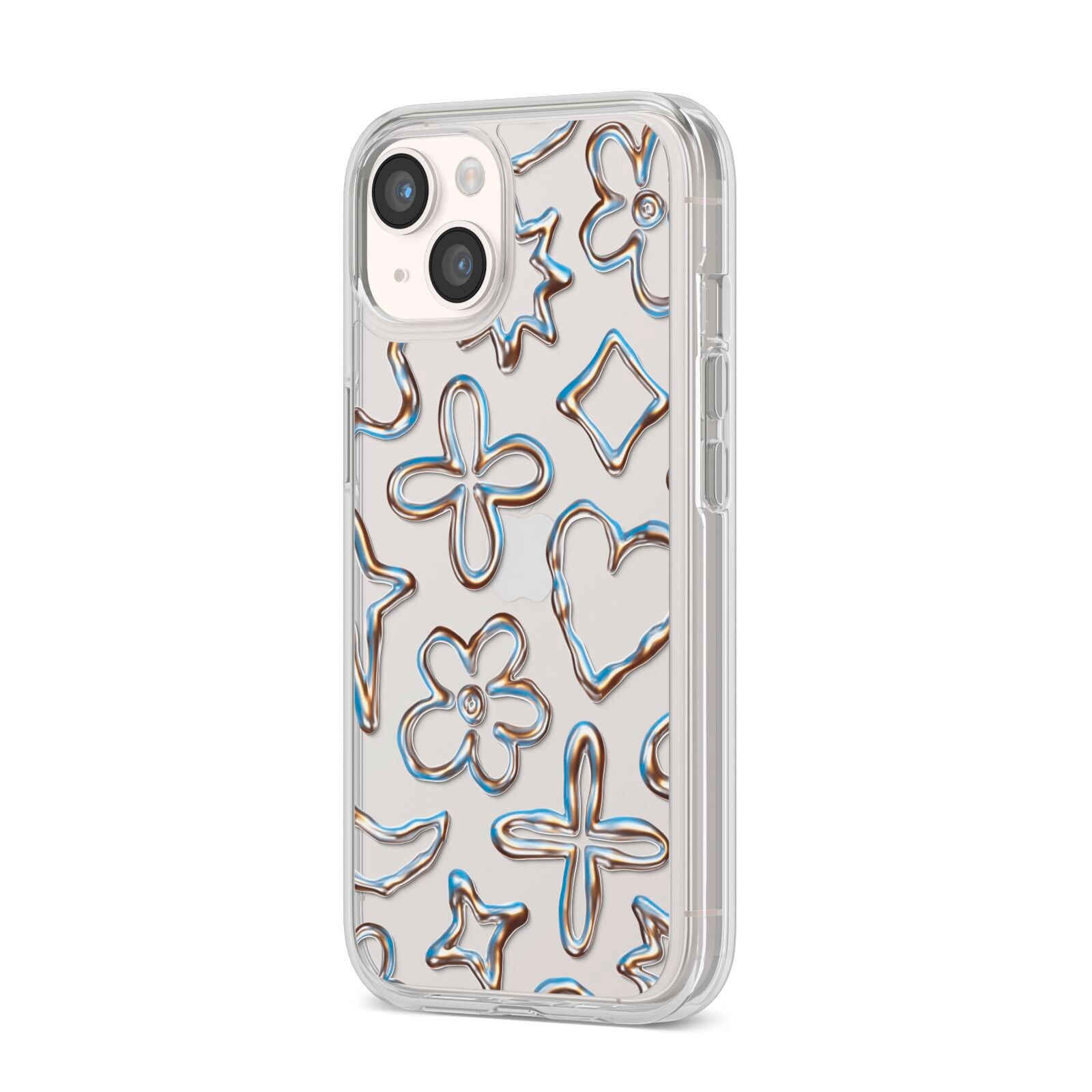 Liquid Chrome Doodles iPhone 14 Clear Tough Case Starlight Angled Image