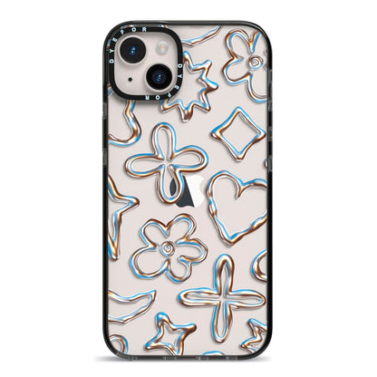Liquid Chrome Doodles iPhone 14 Plus Black Impact Case on Silver phone