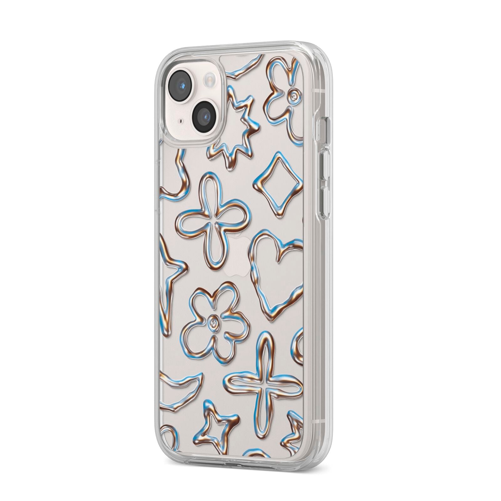 Liquid Chrome Doodles iPhone 14 Plus Clear Tough Case Starlight Angled Image