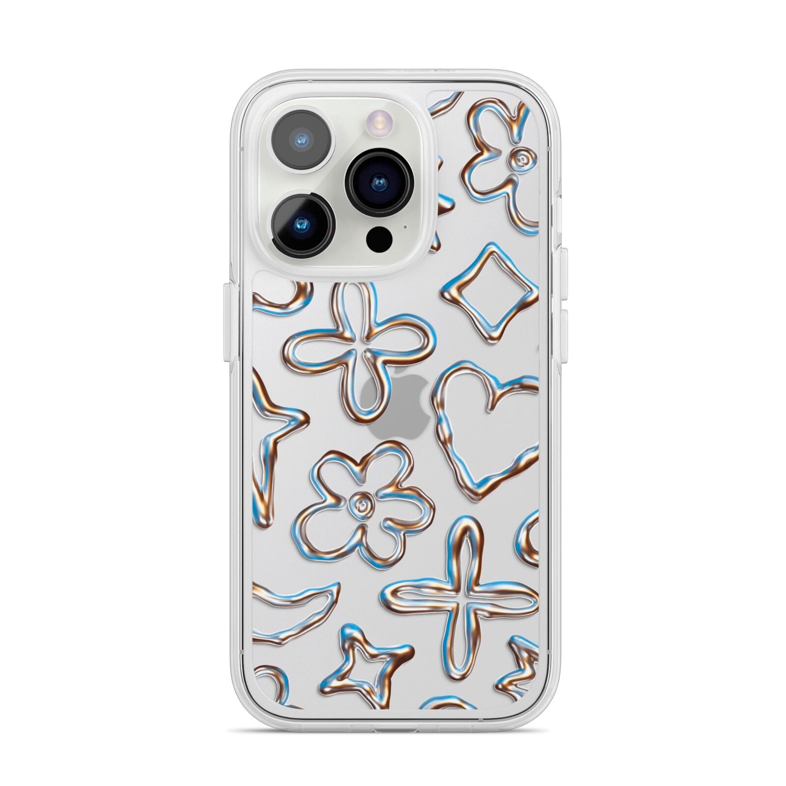 Liquid Chrome Doodles iPhone 14 Pro Clear Tough Case Silver