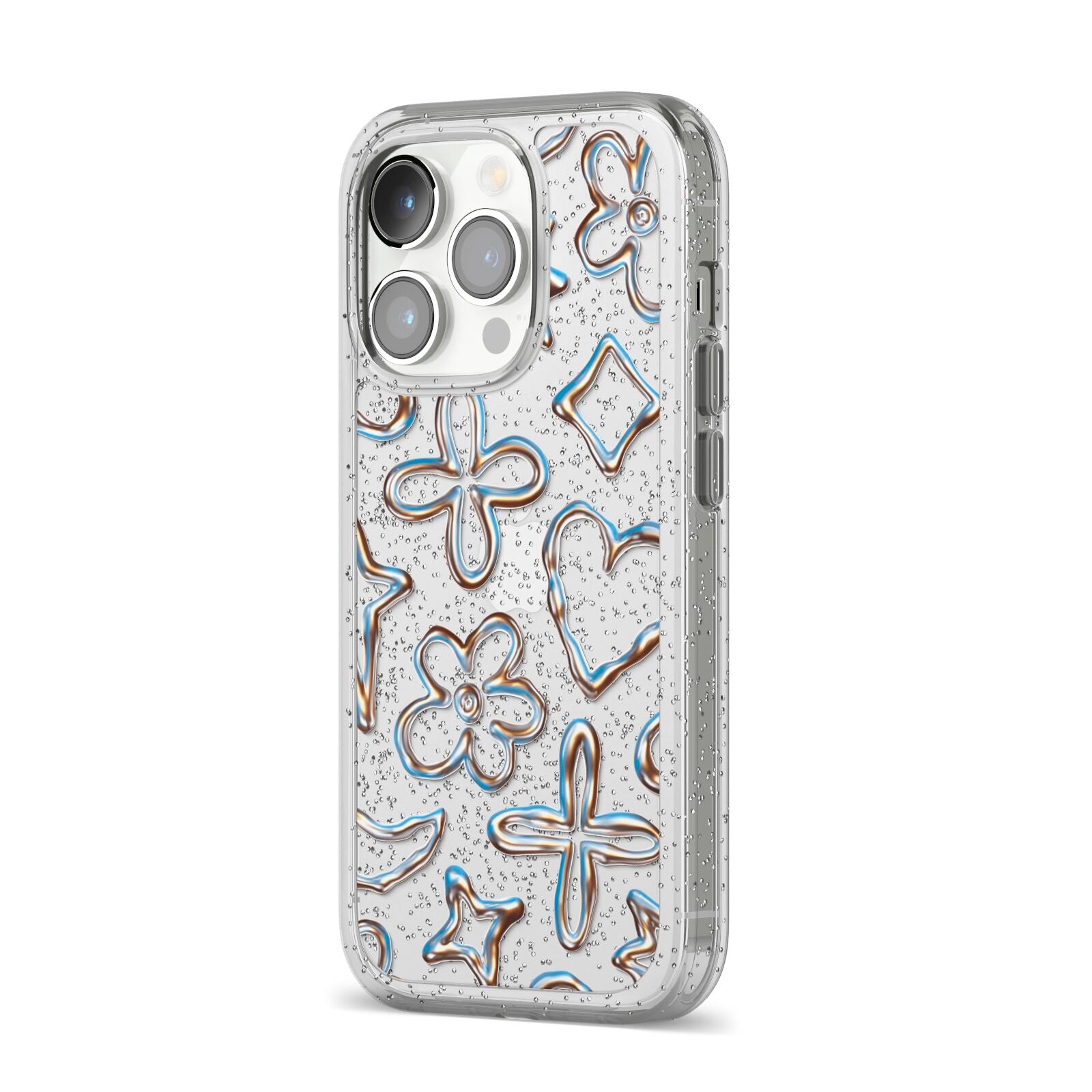 Liquid Chrome Doodles iPhone 14 Pro Glitter Tough Case Silver Angled Image