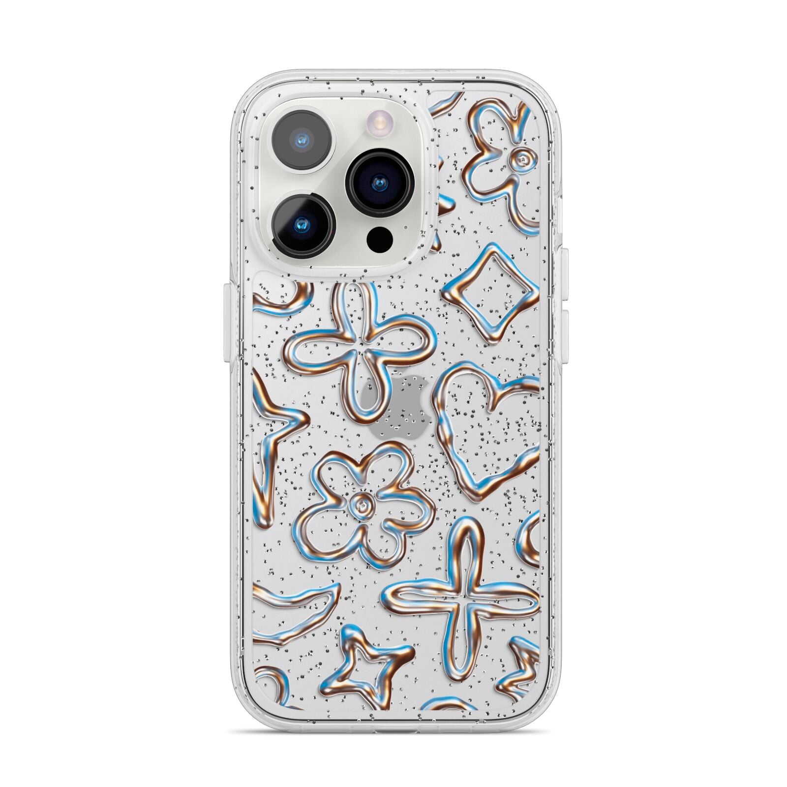 Liquid Chrome Doodles iPhone 14 Pro Glitter Tough Case Silver