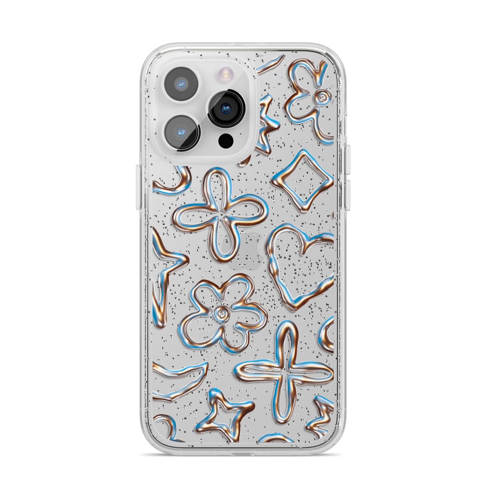Liquid Chrome Doodles iPhone 14 Pro Max Glitter Tough Case Silver
