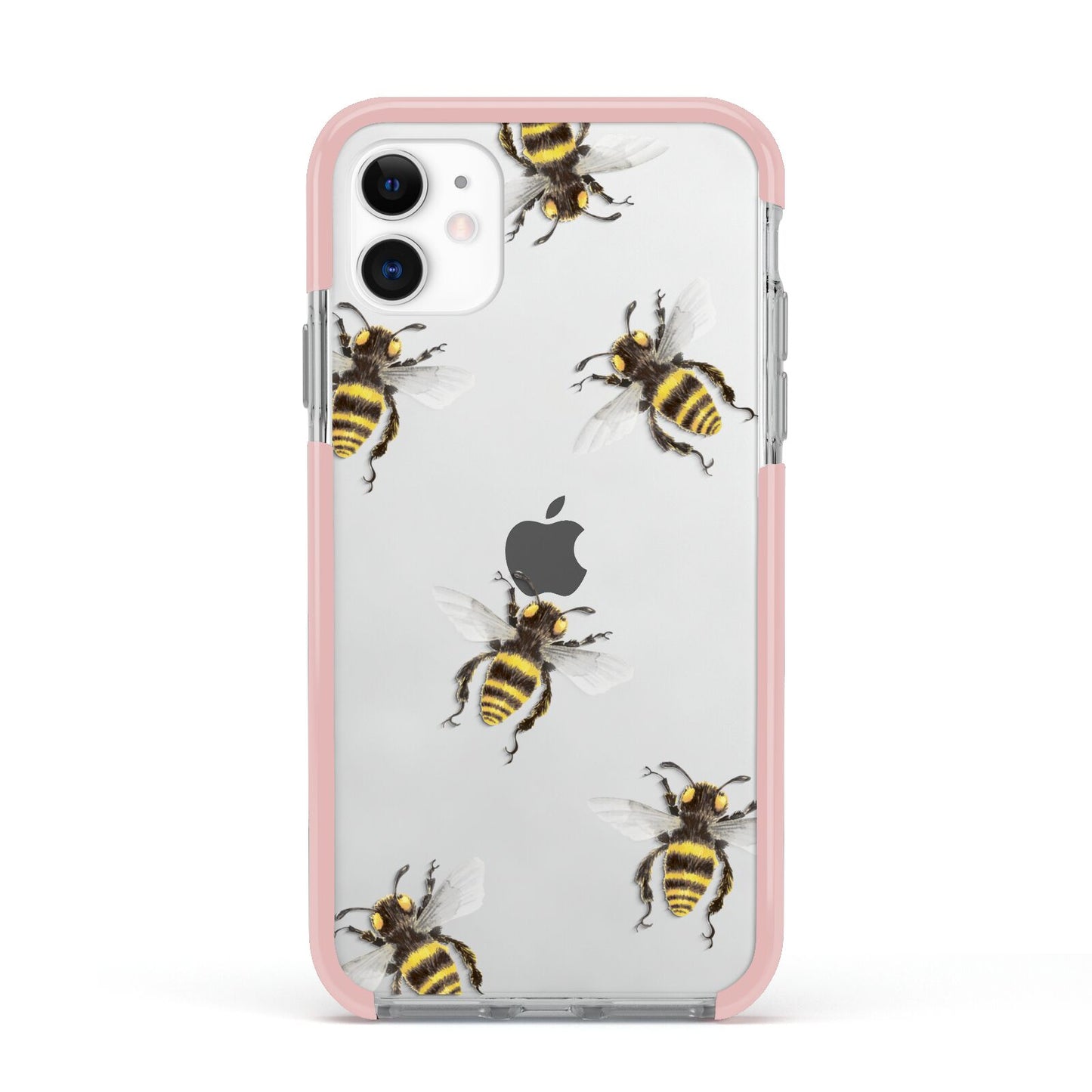 Little Watercolour Bees Apple iPhone 11 in White with Pink Impact Case
