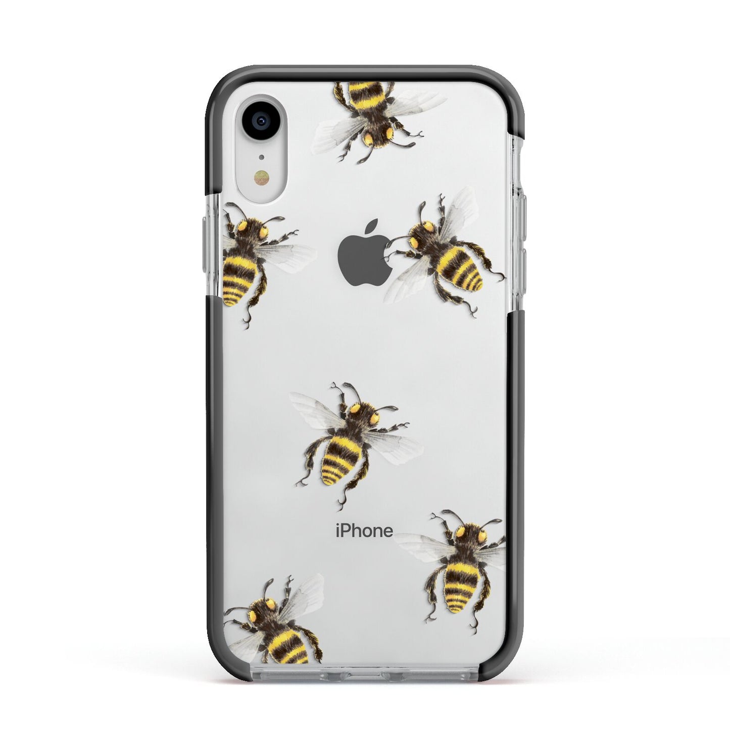 Little Watercolour Bees Apple iPhone XR Impact Case Black Edge on Silver Phone