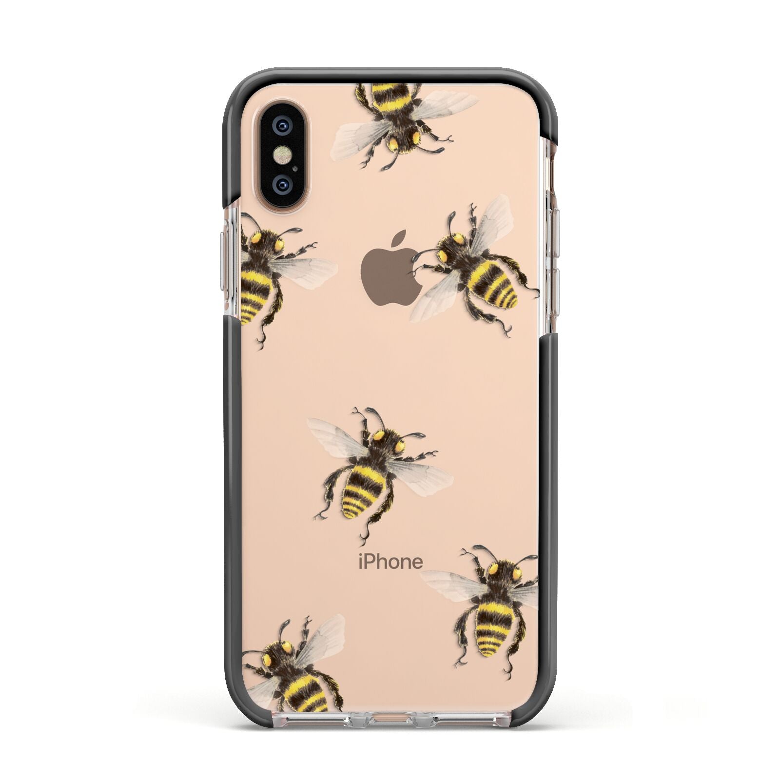 Little Watercolour Bees Apple iPhone Xs Impact Case Black Edge on Gold Phone