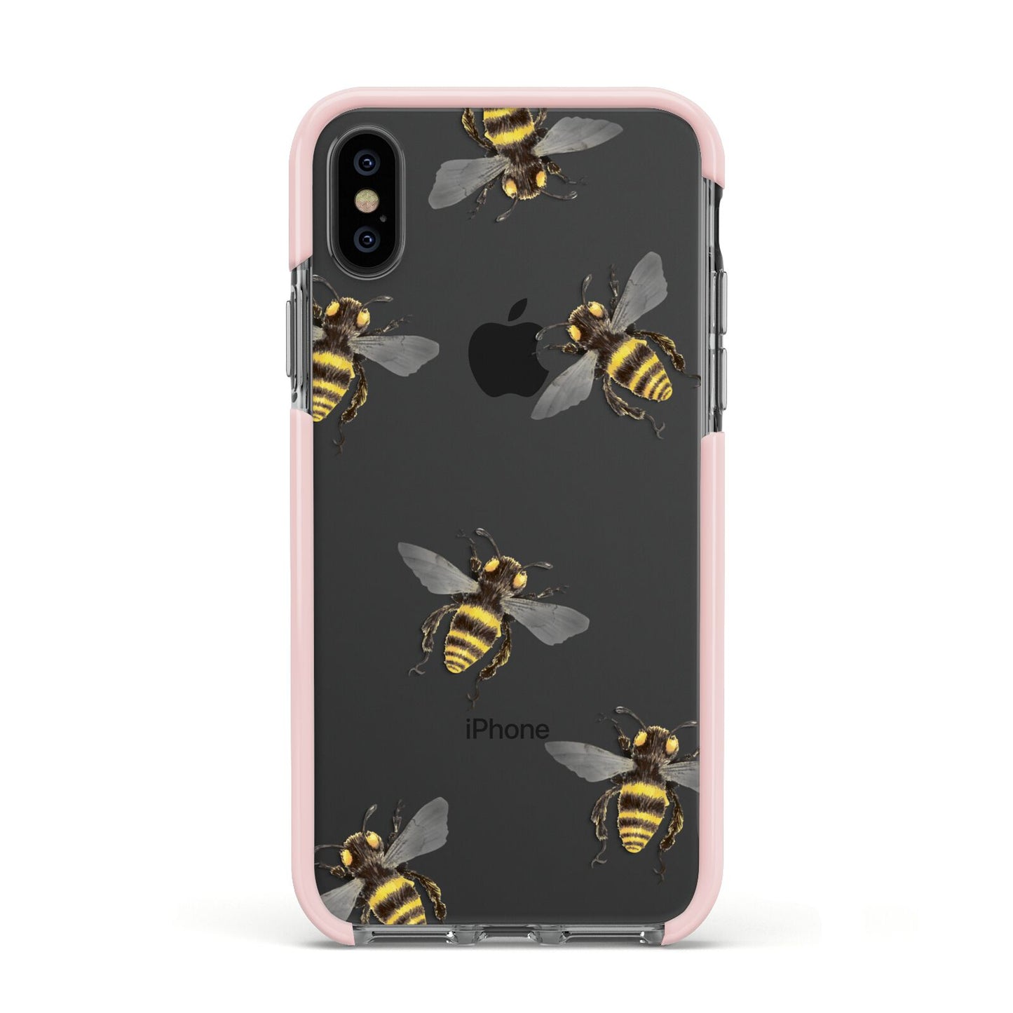 Little Watercolour Bees Apple iPhone Xs Impact Case Pink Edge on Black Phone