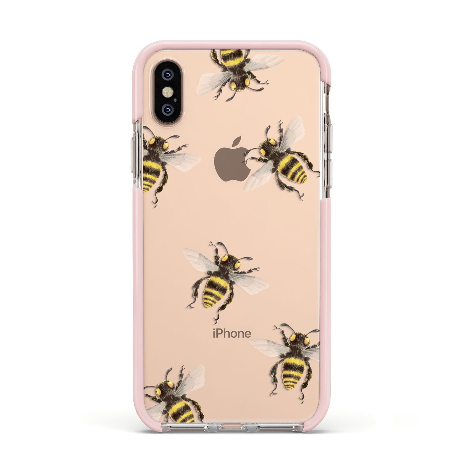 Little Watercolour Bees Apple iPhone Xs Impact Case Pink Edge on Gold Phone