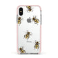 Little Watercolour Bees Apple iPhone Xs Impact Case Pink Edge on Silver Phone