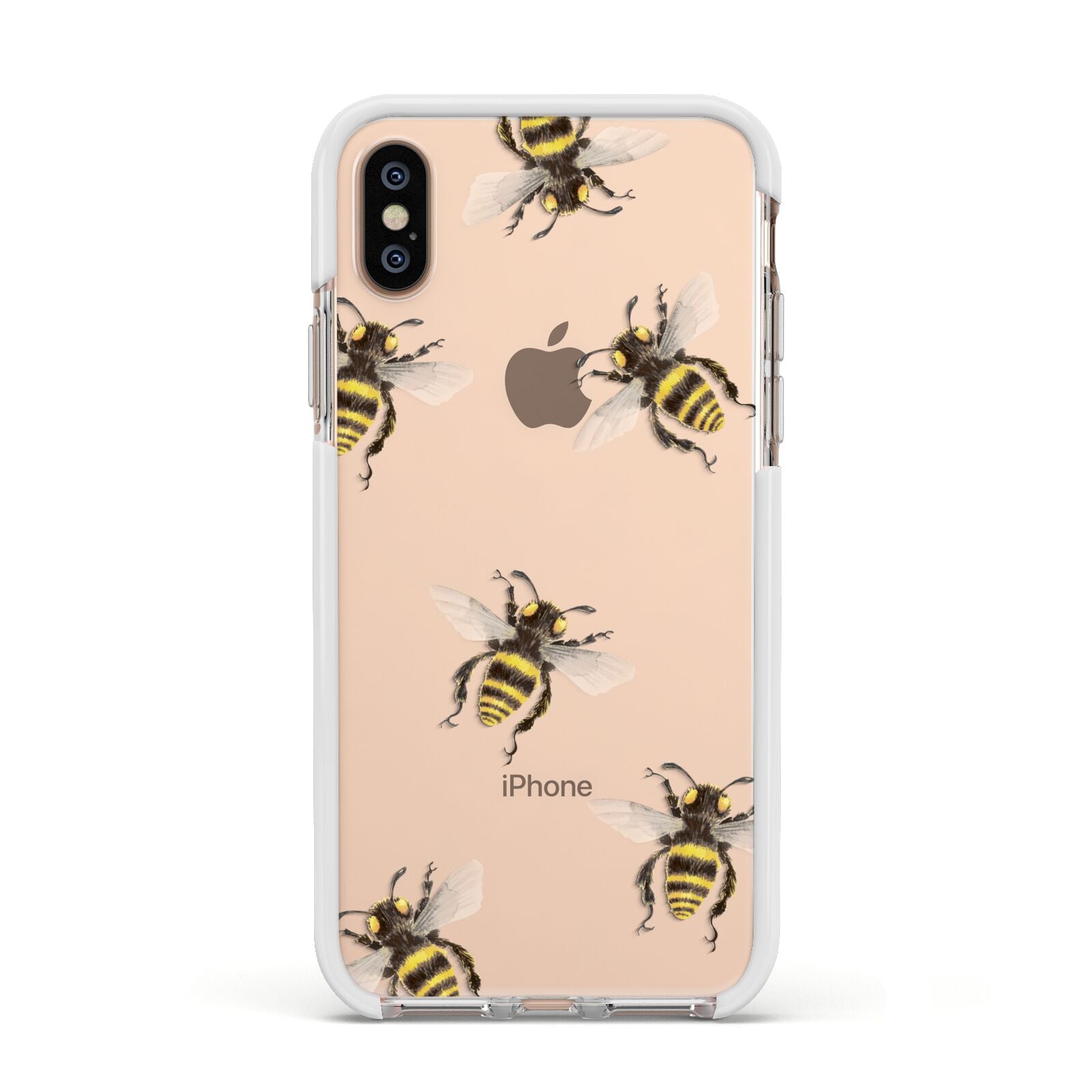 Little Watercolour Bees Apple iPhone Xs Impact Case White Edge on Gold Phone