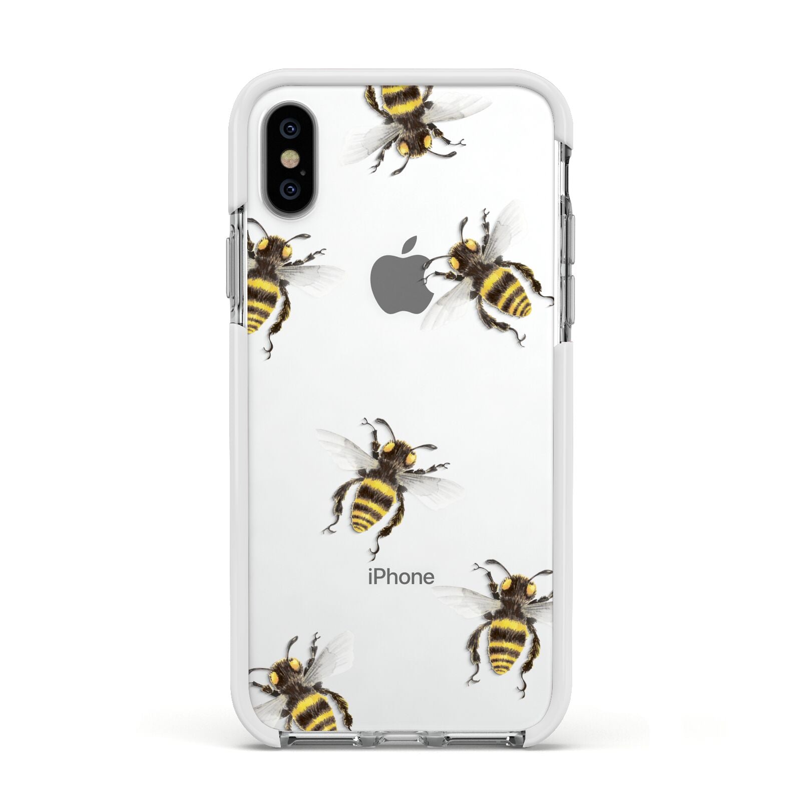 Little Watercolour Bees Apple iPhone Xs Impact Case White Edge on Silver Phone