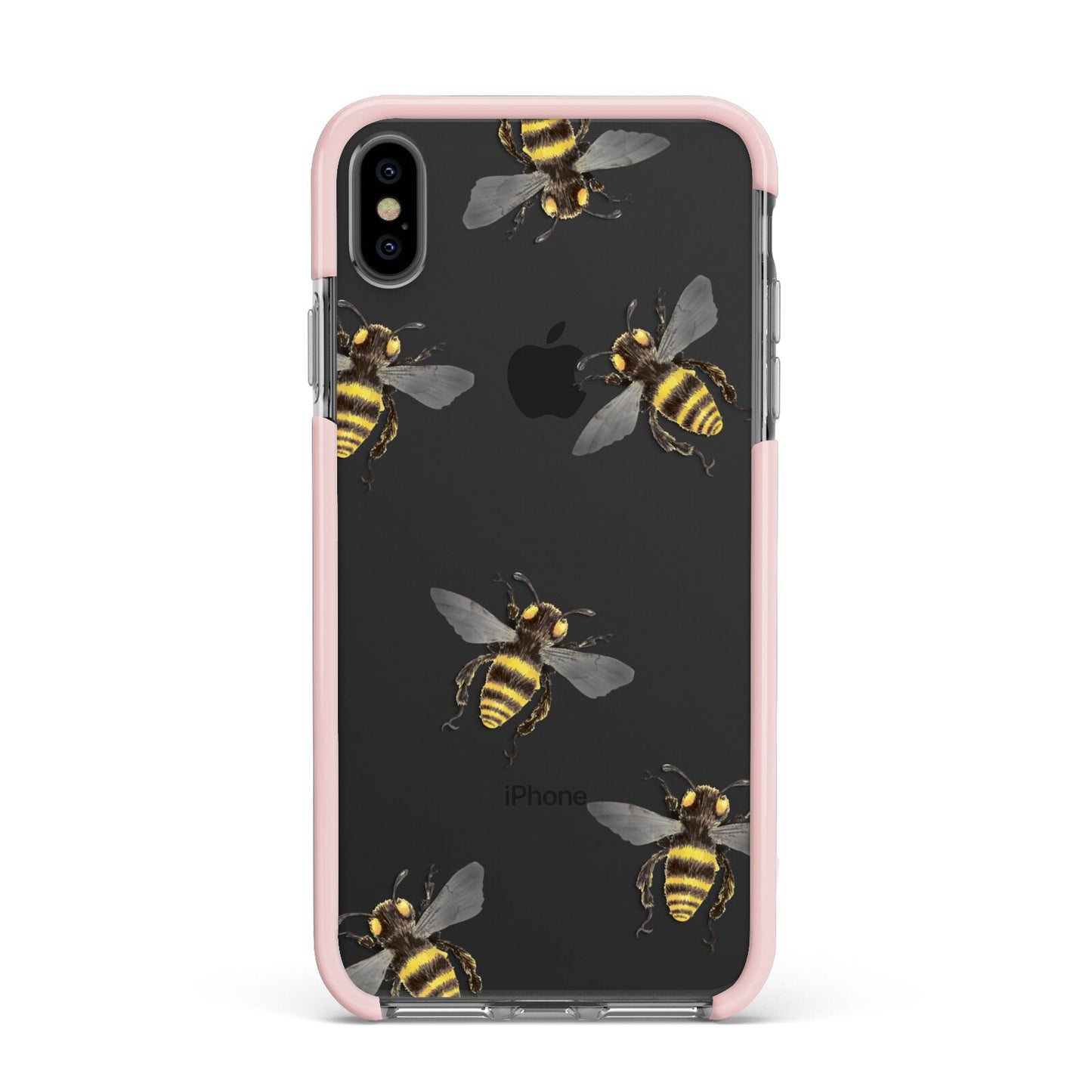 Little Watercolour Bees Apple iPhone Xs Max Impact Case Pink Edge on Black Phone