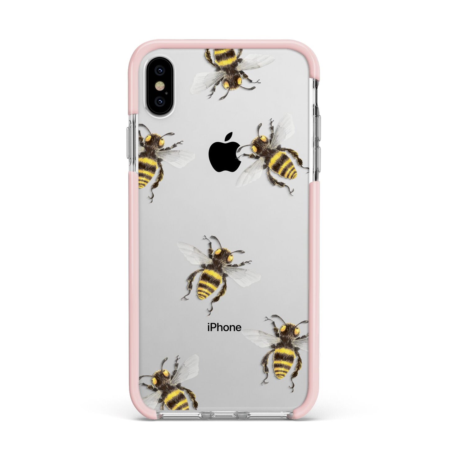 Little Watercolour Bees Apple iPhone Xs Max Impact Case Pink Edge on Silver Phone