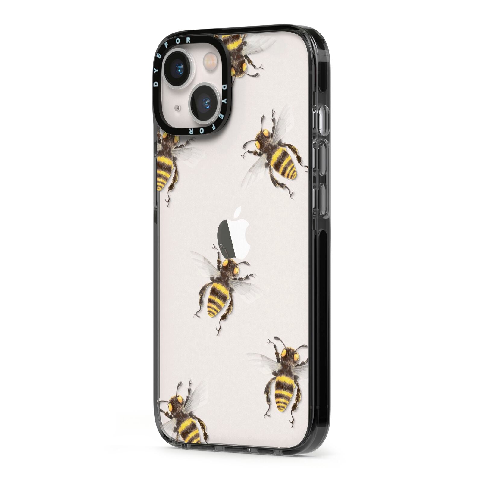 Little Watercolour Bees iPhone 13 Black Impact Case Side Angle on Silver phone