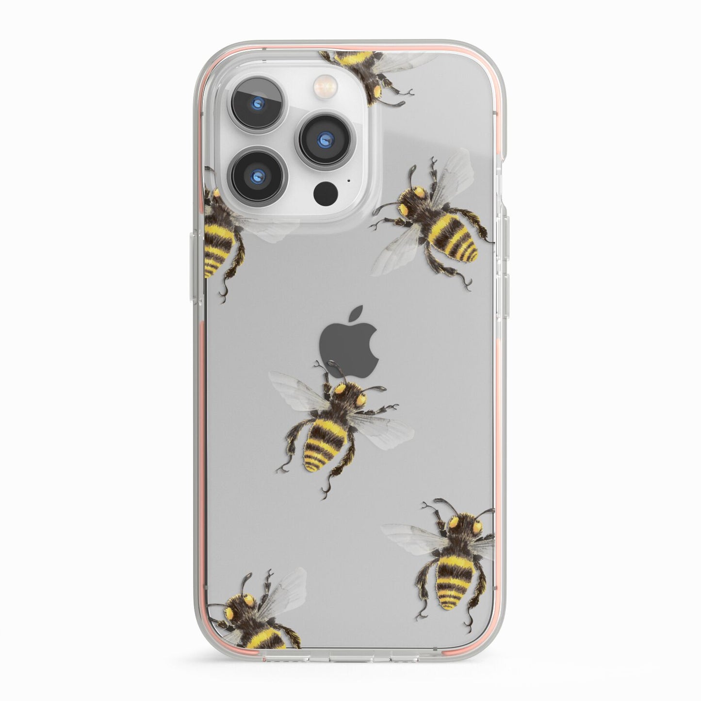 Little Watercolour Bees iPhone 13 Pro TPU Impact Case with Pink Edges
