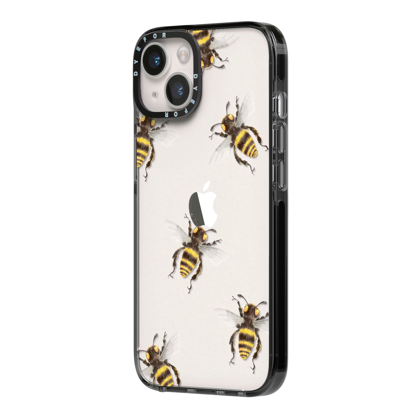 Little Watercolour Bees iPhone 14 Black Impact Case Side Angle on Silver phone