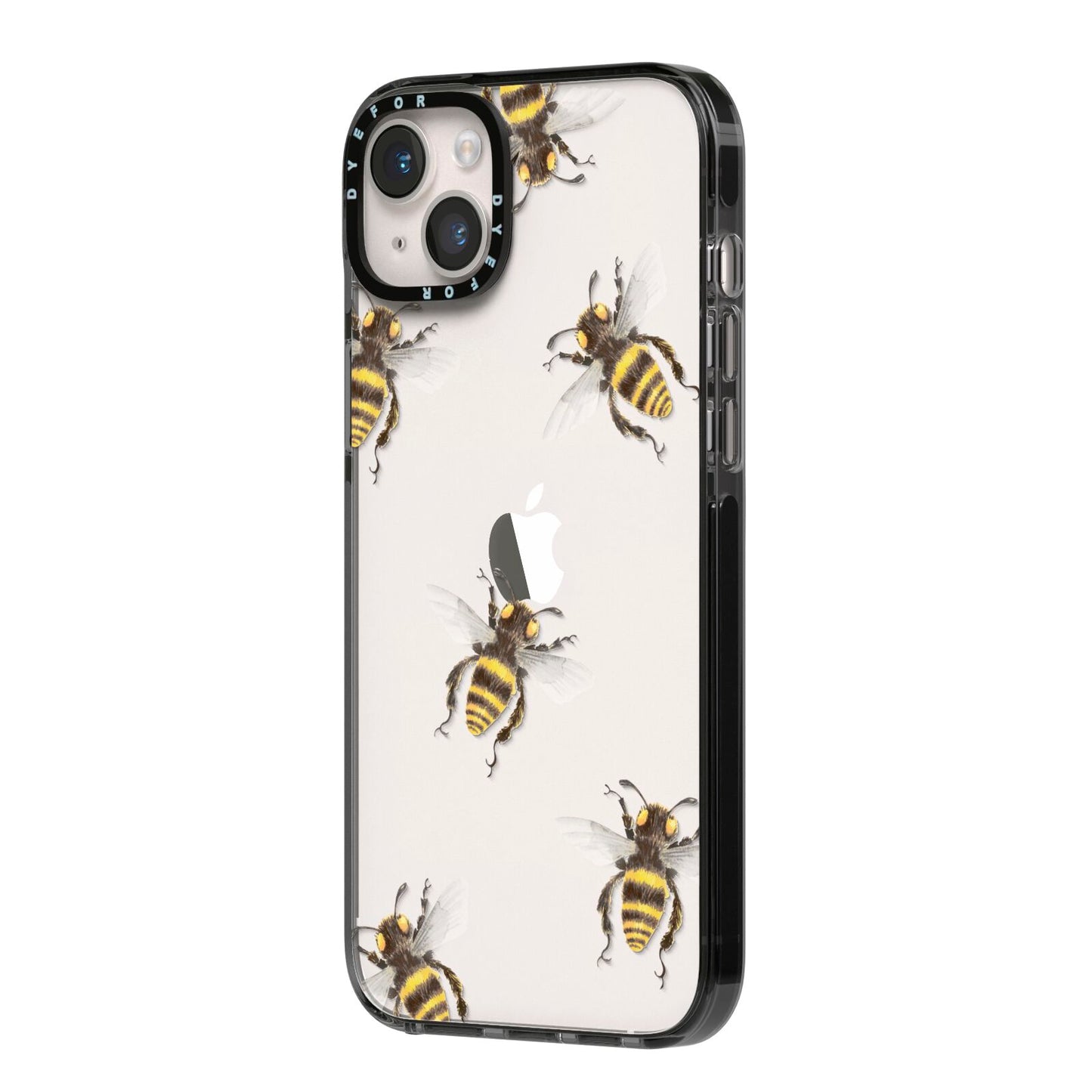Little Watercolour Bees iPhone 14 Plus Black Impact Case Side Angle on Silver phone