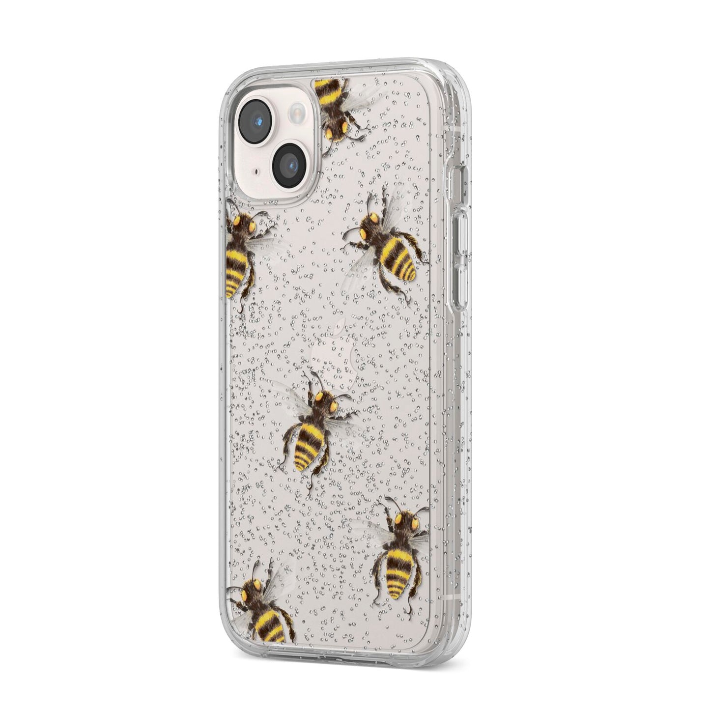 Little Watercolour Bees iPhone 14 Plus Glitter Tough Case Starlight Angled Image