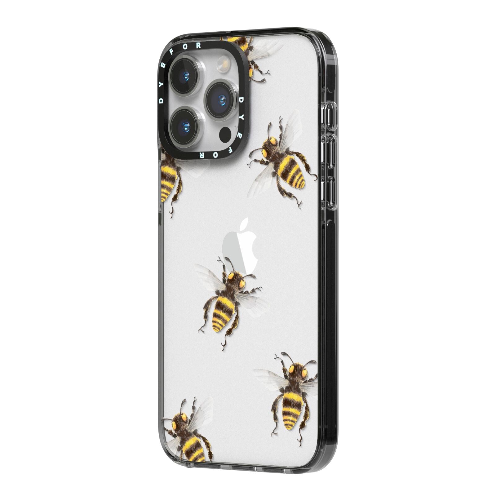 Little Watercolour Bees iPhone 14 Pro Max Black Impact Case Side Angle on Silver phone