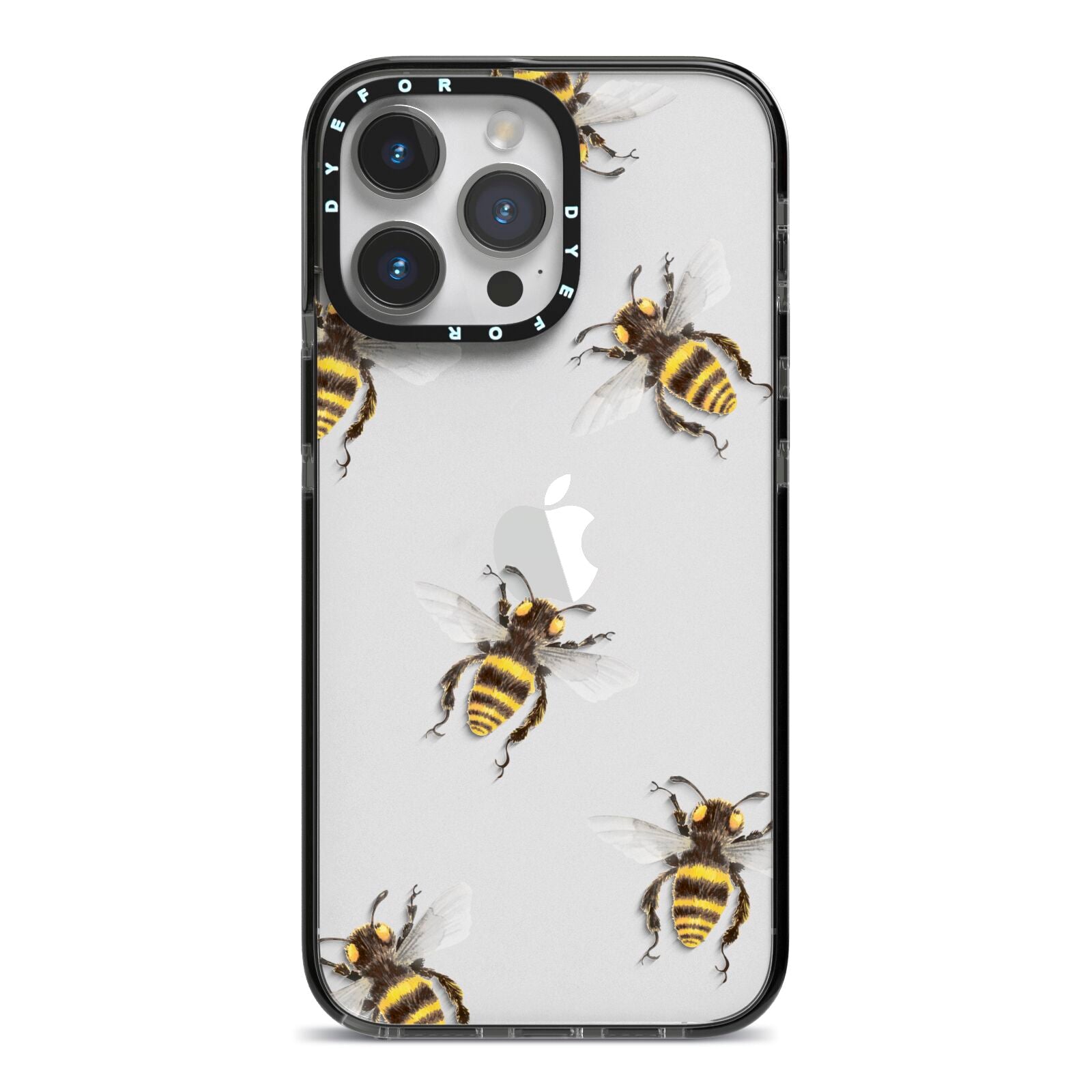 Little Watercolour Bees iPhone 14 Pro Max Black Impact Case on Silver phone