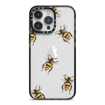 Little Watercolour Bees iPhone 14 Pro Max Black Impact Case on Silver phone