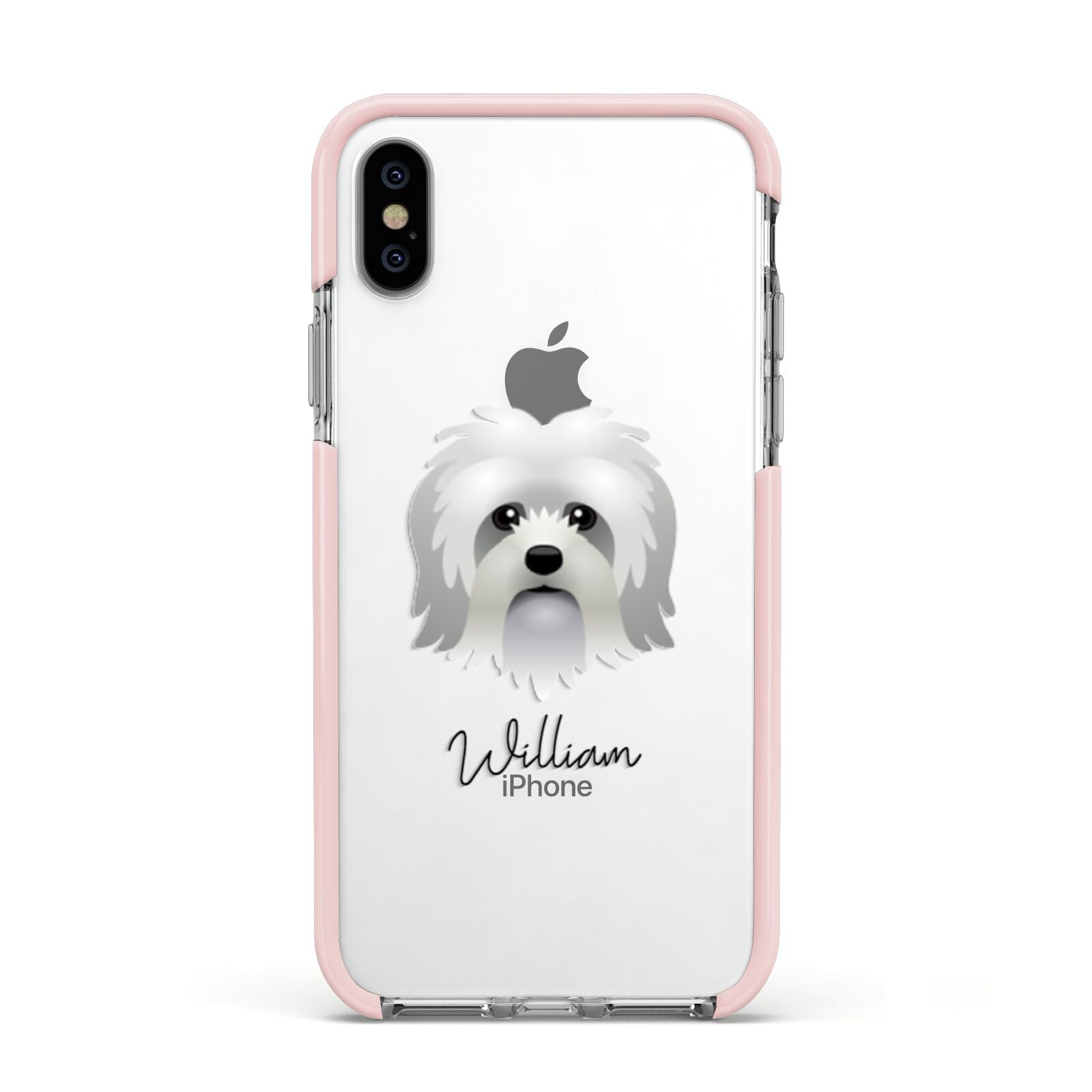 Lo wchen Personalised Apple iPhone Xs Impact Case Pink Edge on Silver Phone