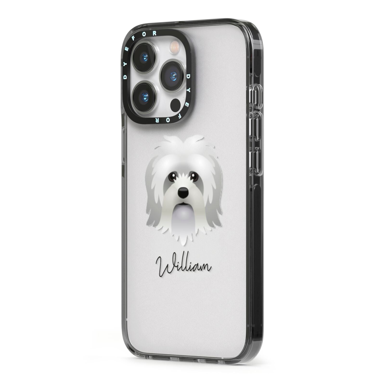 Lo wchen Personalised iPhone 13 Pro Black Impact Case Side Angle on Silver phone