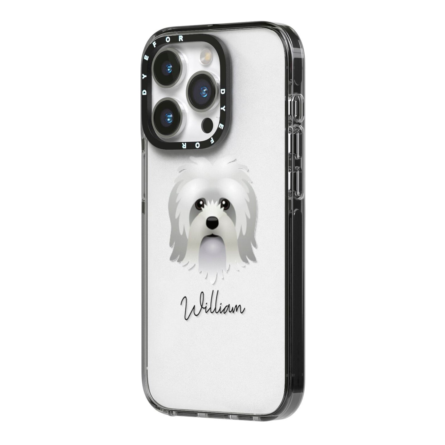 Lo wchen Personalised iPhone 14 Pro Black Impact Case Side Angle on Silver phone
