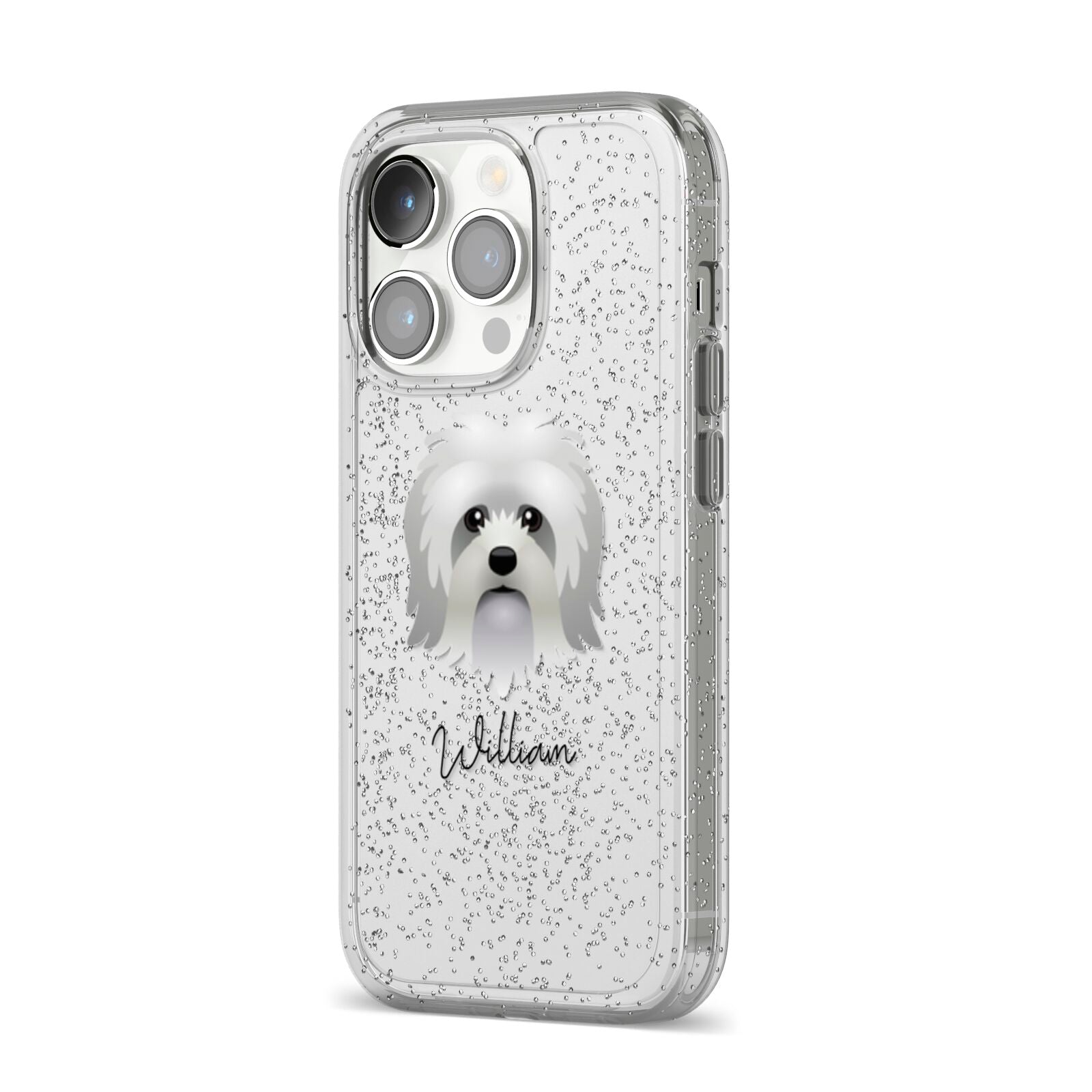 Lo wchen Personalised iPhone 14 Pro Glitter Tough Case Silver Angled Image