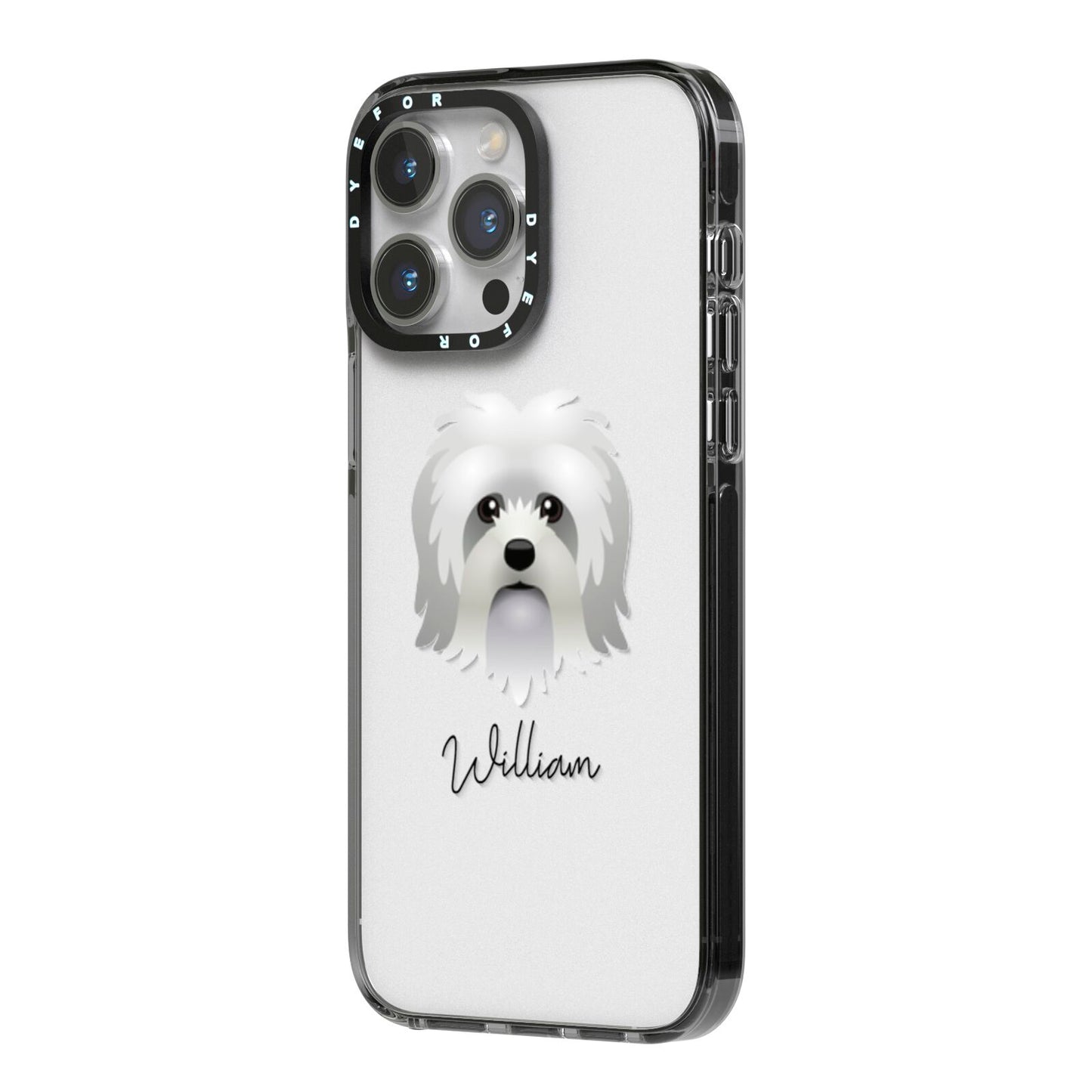 Lo wchen Personalised iPhone 14 Pro Max Black Impact Case Side Angle on Silver phone
