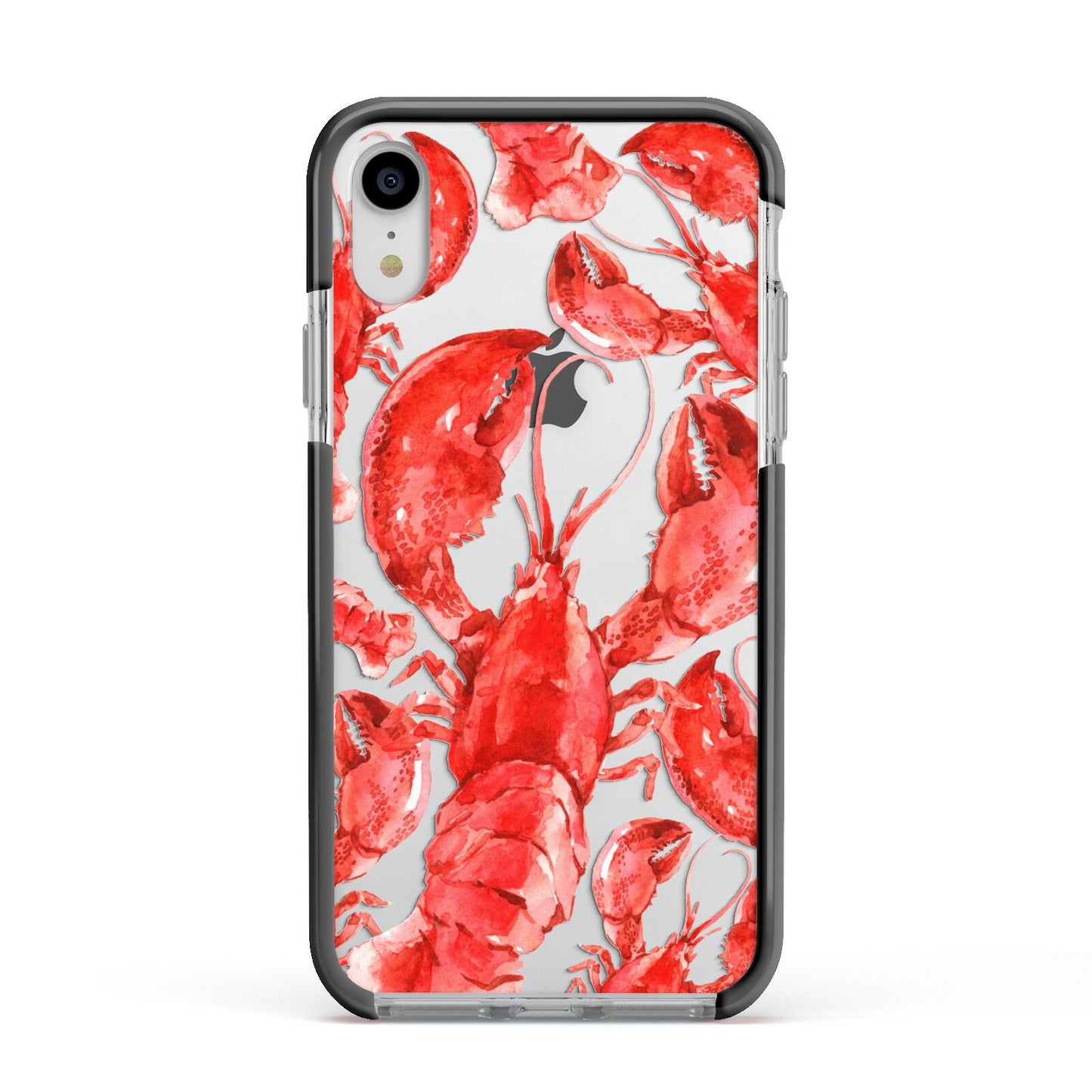Lobster Apple iPhone XR Impact Case Black Edge on Silver Phone
