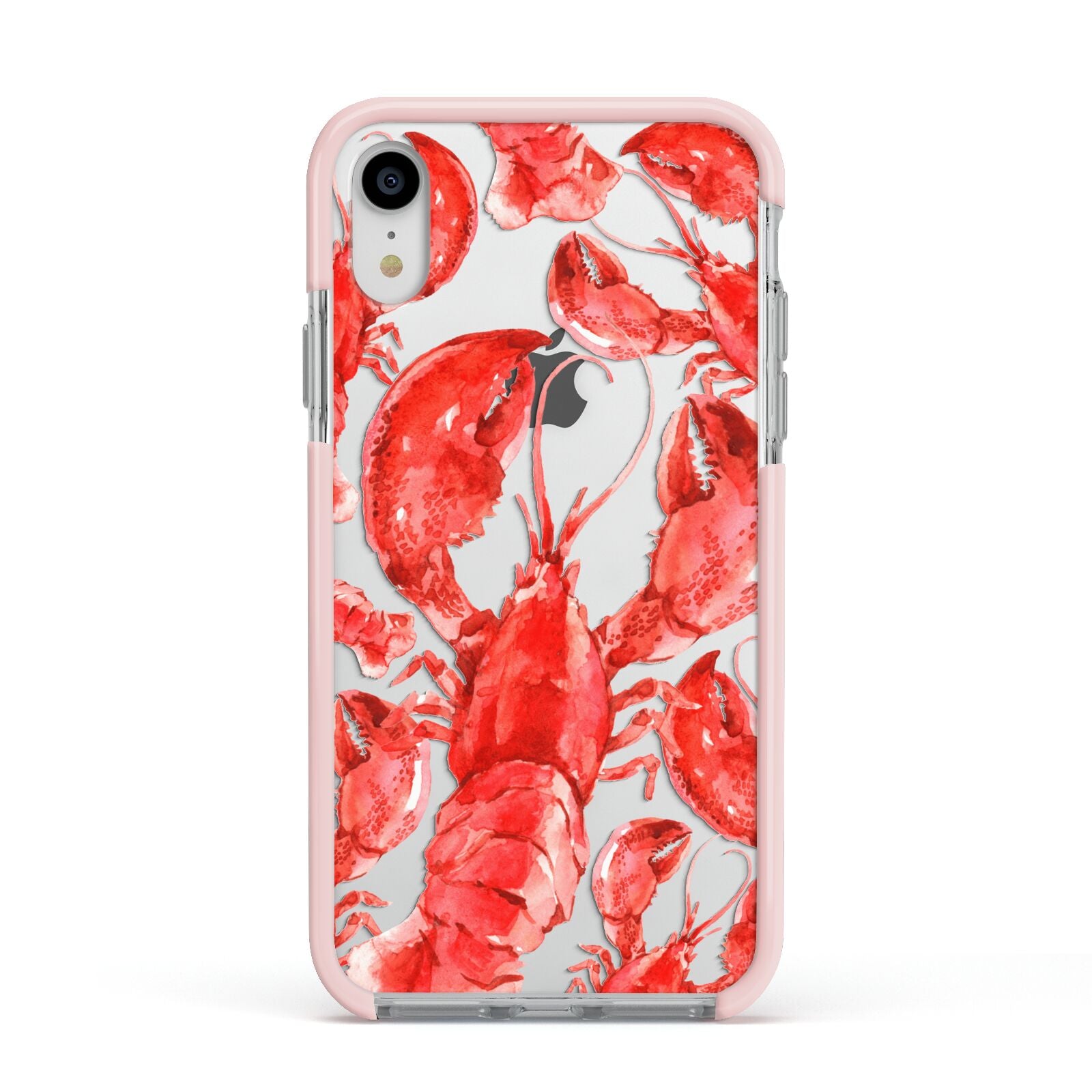 Lobster Apple iPhone XR Impact Case Pink Edge on Silver Phone