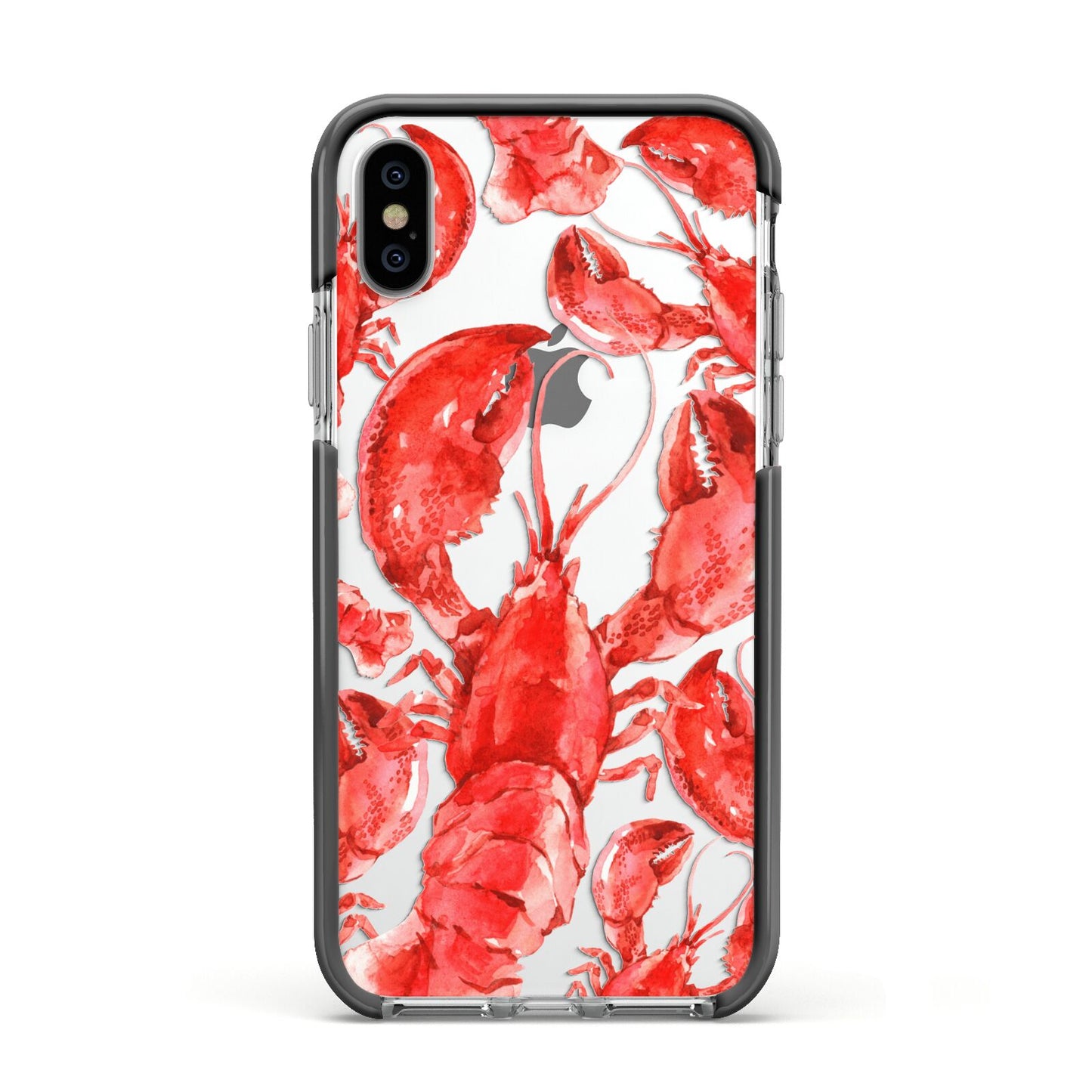 Lobster Apple iPhone Xs Impact Case Black Edge on Silver Phone