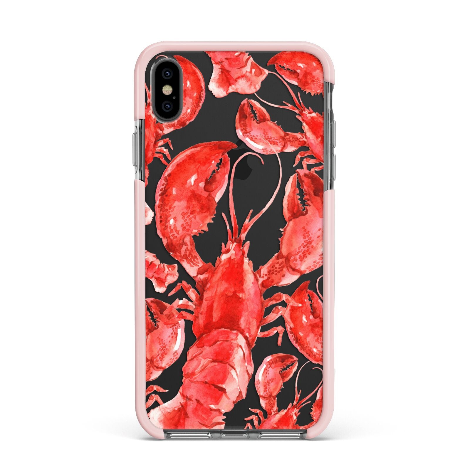 Lobster Apple iPhone Xs Max Impact Case Pink Edge on Black Phone